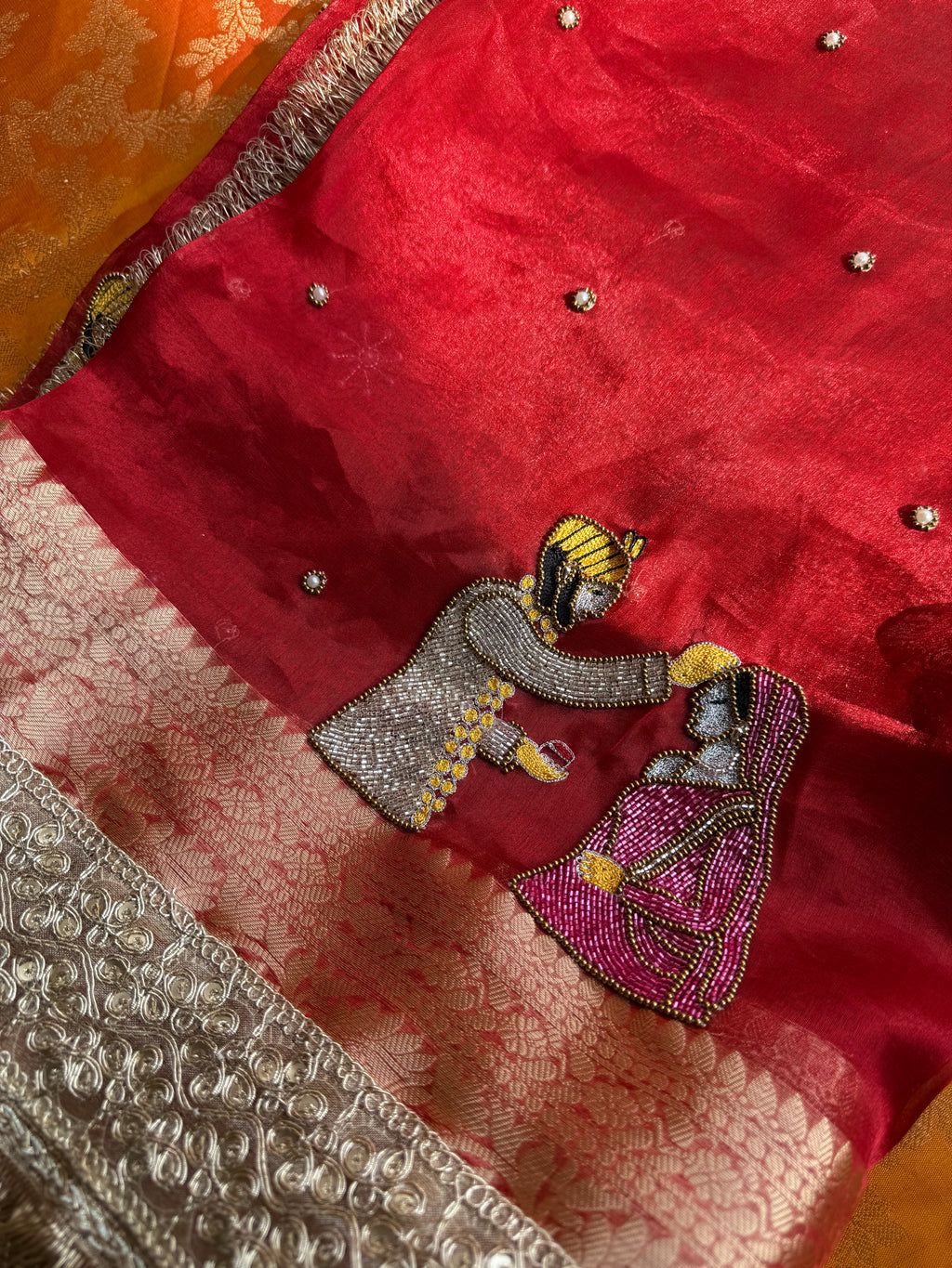 Sindoor - Pure Tissue Silk Saree With Hand Embroidery