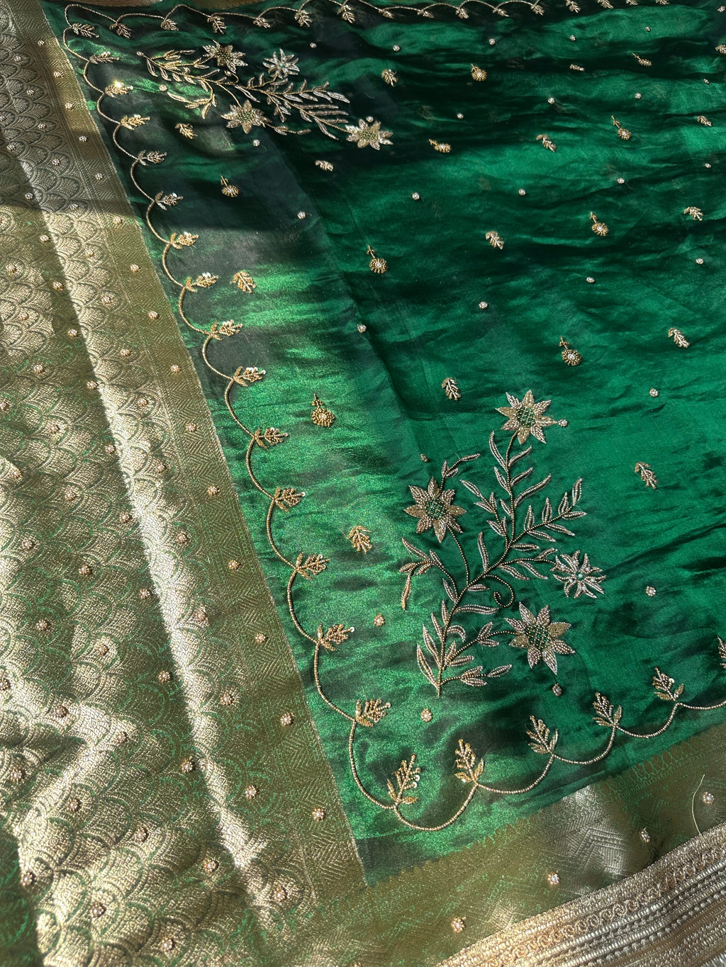 Green Color Waali Saree - Maroon Pure Tissue Silk Saree With Hand Embroidery