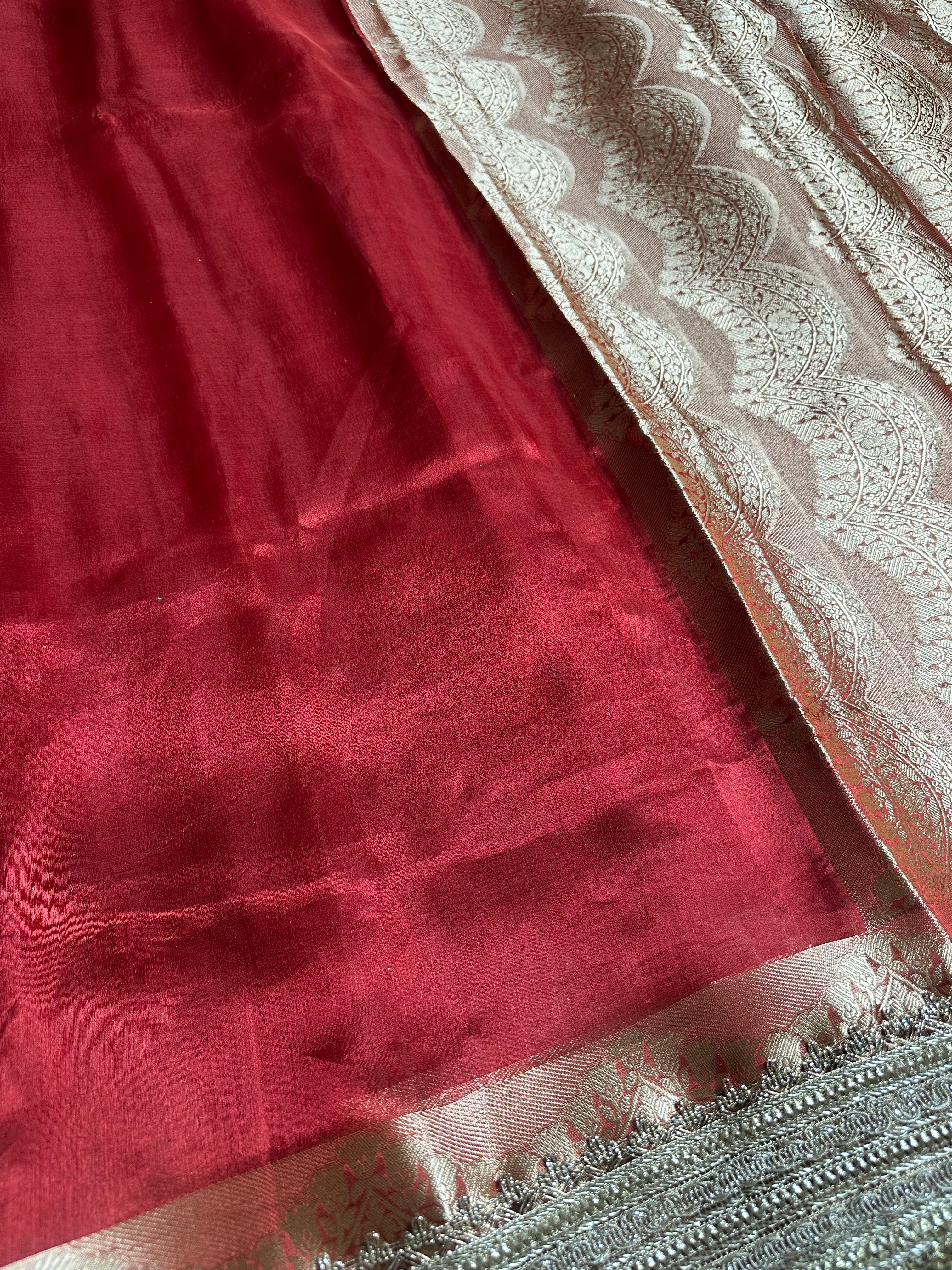 Sindoor-Ratna Gulbahaar - Pure Tissue Silk Saree With Hand Embroidery