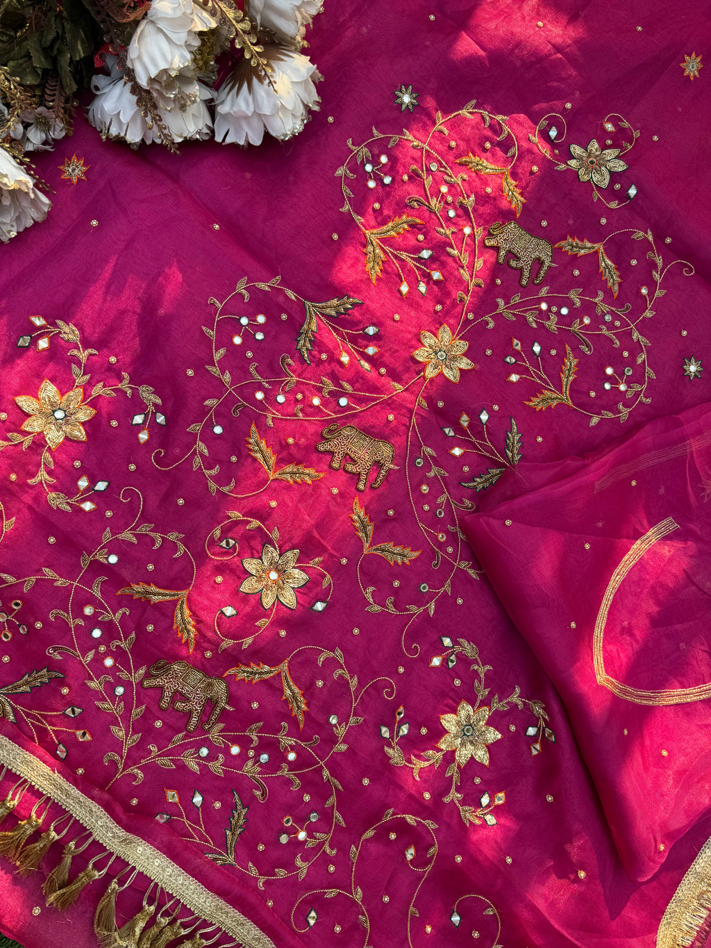 Gulabi Qissa - Pure Tissue Silk Saree With Hand Embroidery