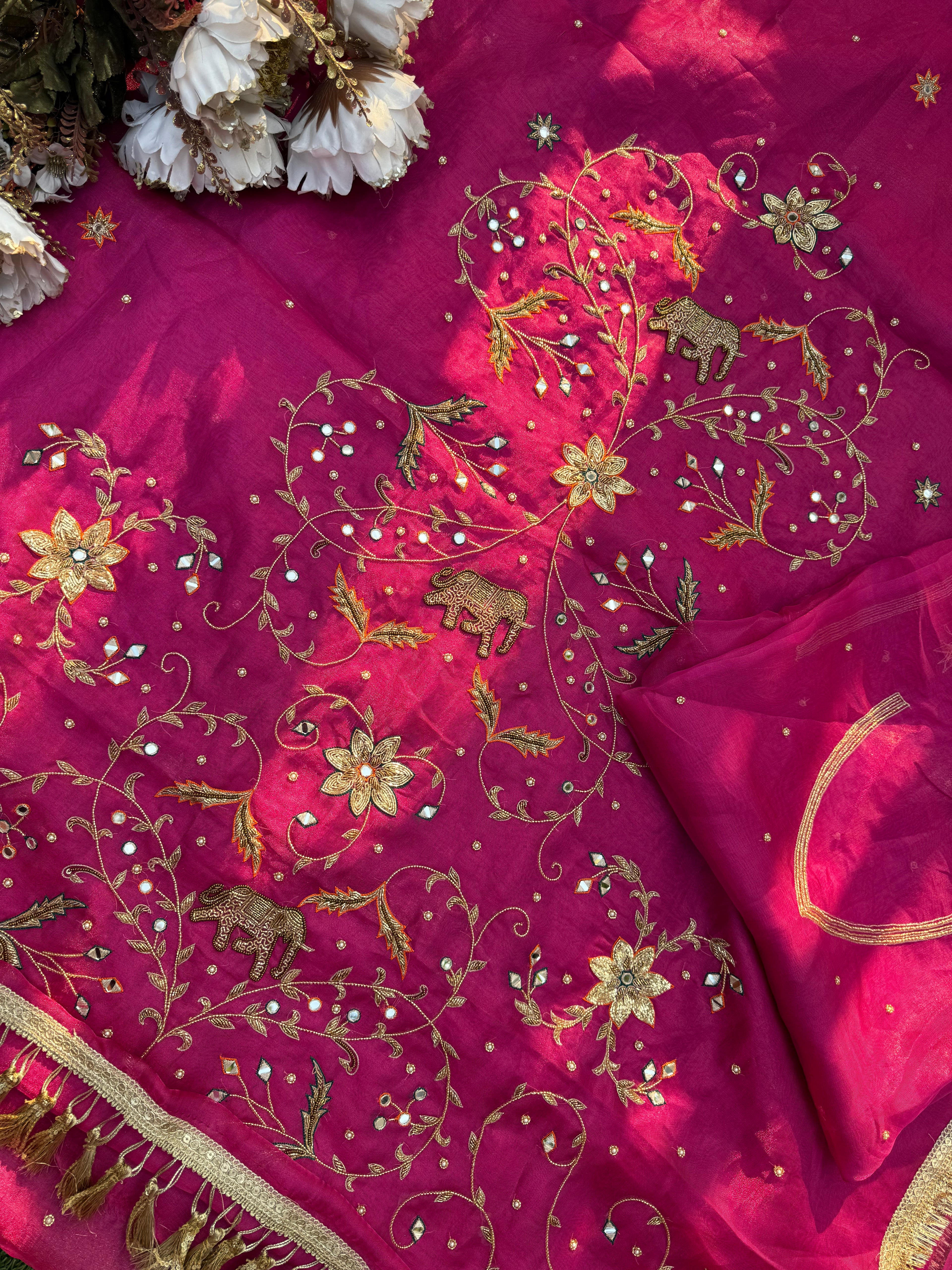 Gulabi Qissa - Pure Tissue Silk Saree With Hand Embroidery