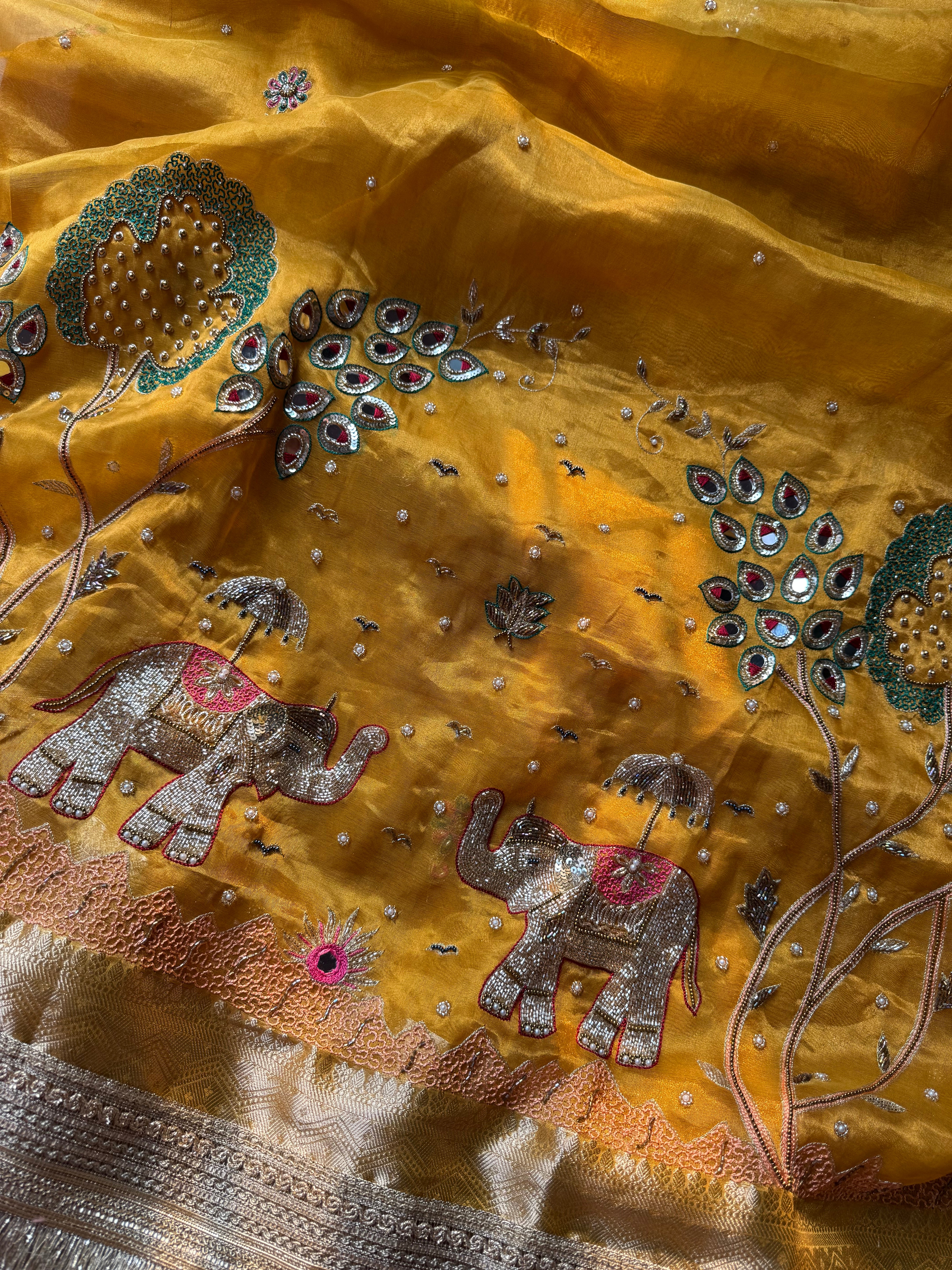 The Raajsi Baraat - Pure Tissue Silk Saree With Hand Embroidery