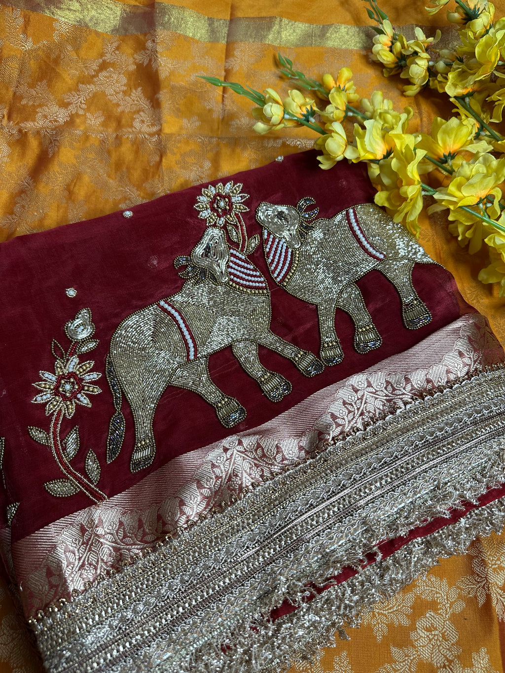 Prem Ki Kahani - Red Pure Tissue Silk Saree With Hand Embroidery
