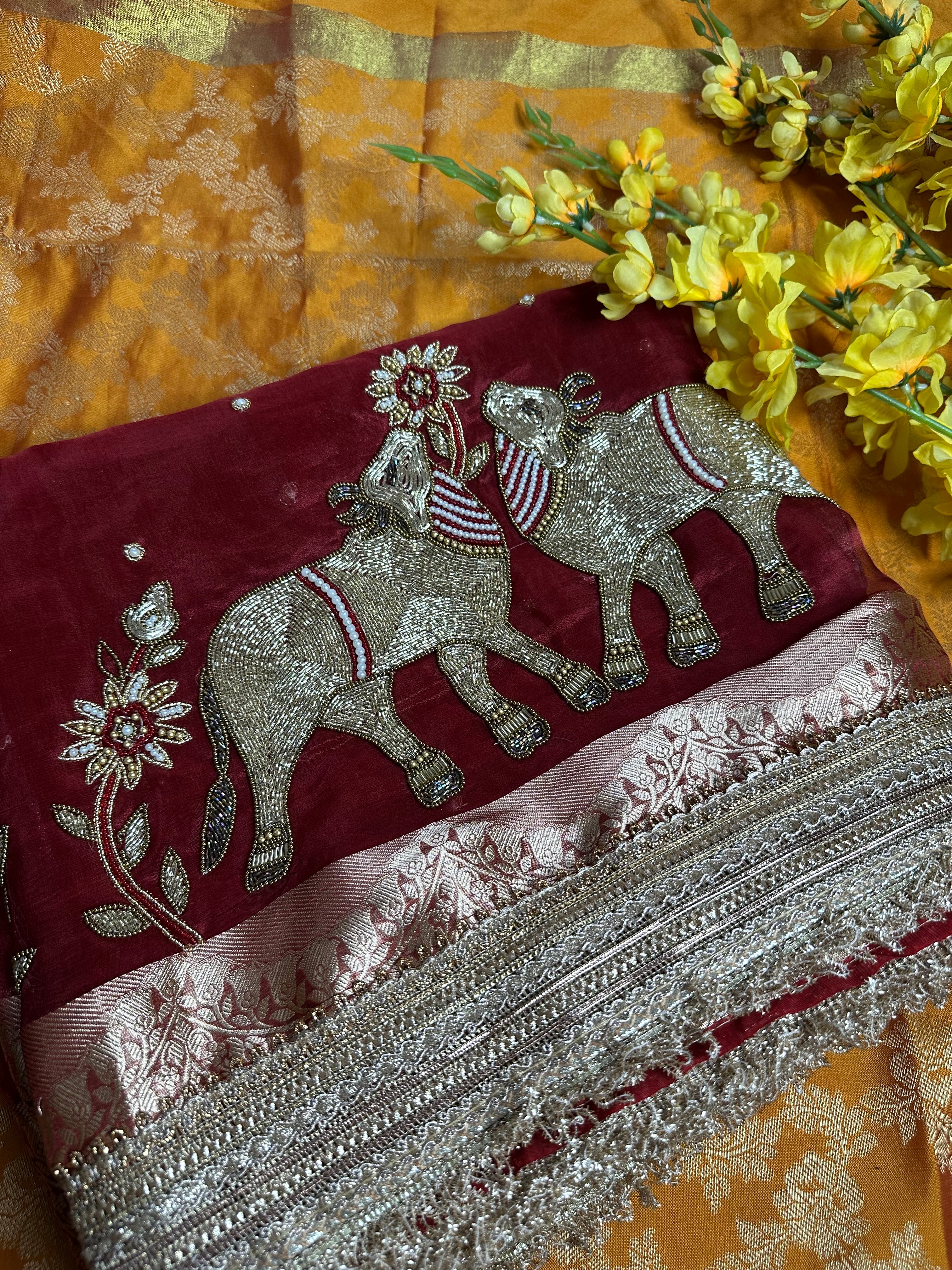 Prem Ki Kahani - Red Pure Tissue Silk Saree With Hand Embroidery