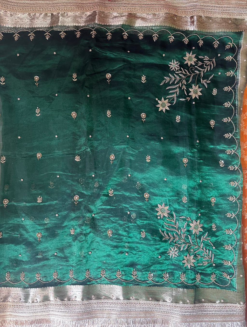 Green Color Waali Saree - Maroon Pure Tissue Silk Saree With Hand Embroidery