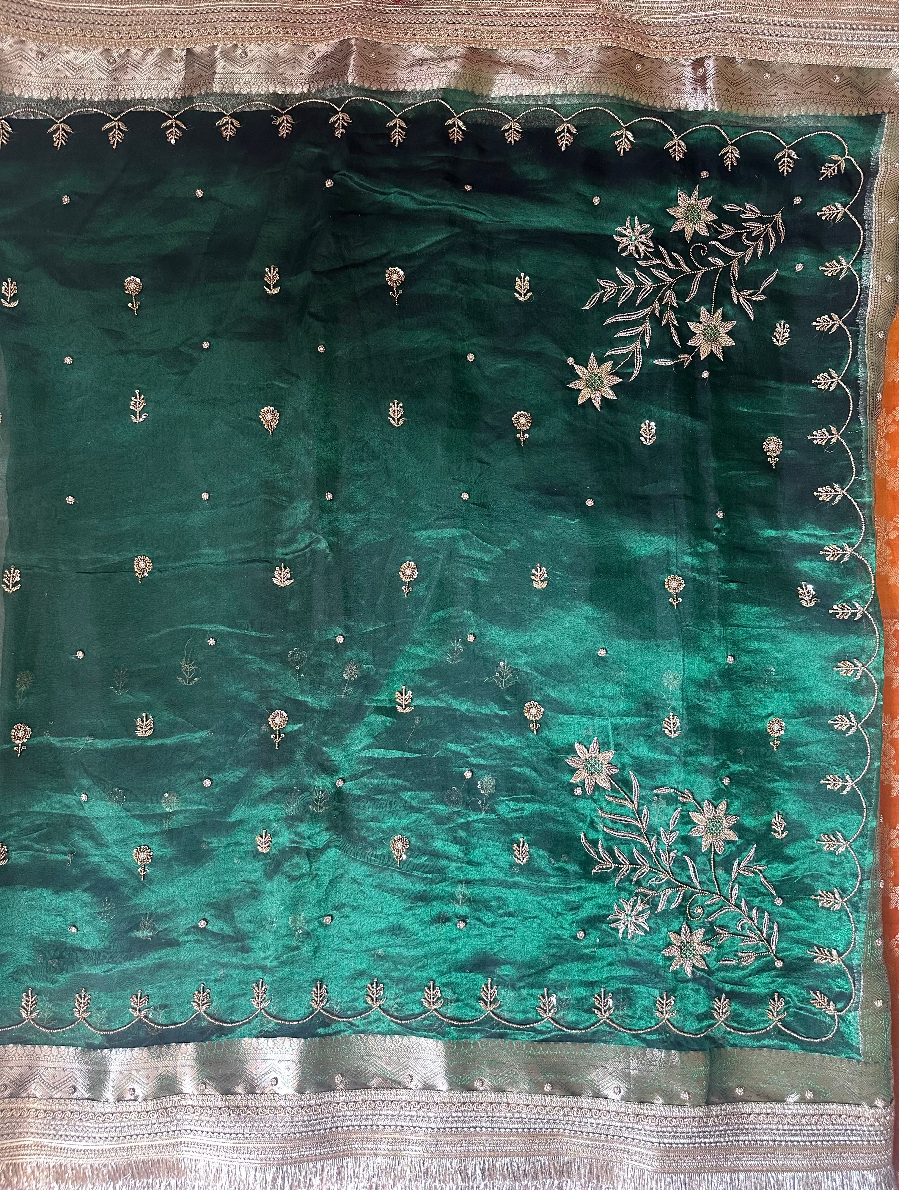 Green Color Waali Saree - Maroon Pure Tissue Silk Saree With Hand Embroidery