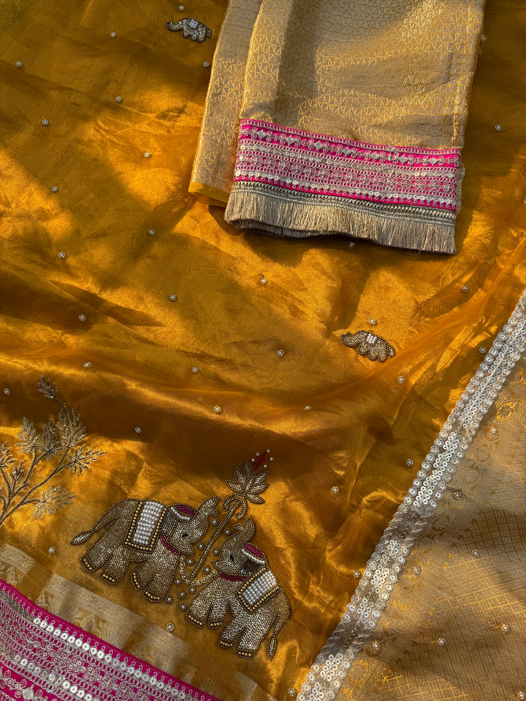 Hathi Mera Sathi- Pure Tissue Silk Saree With Hand Embroidery