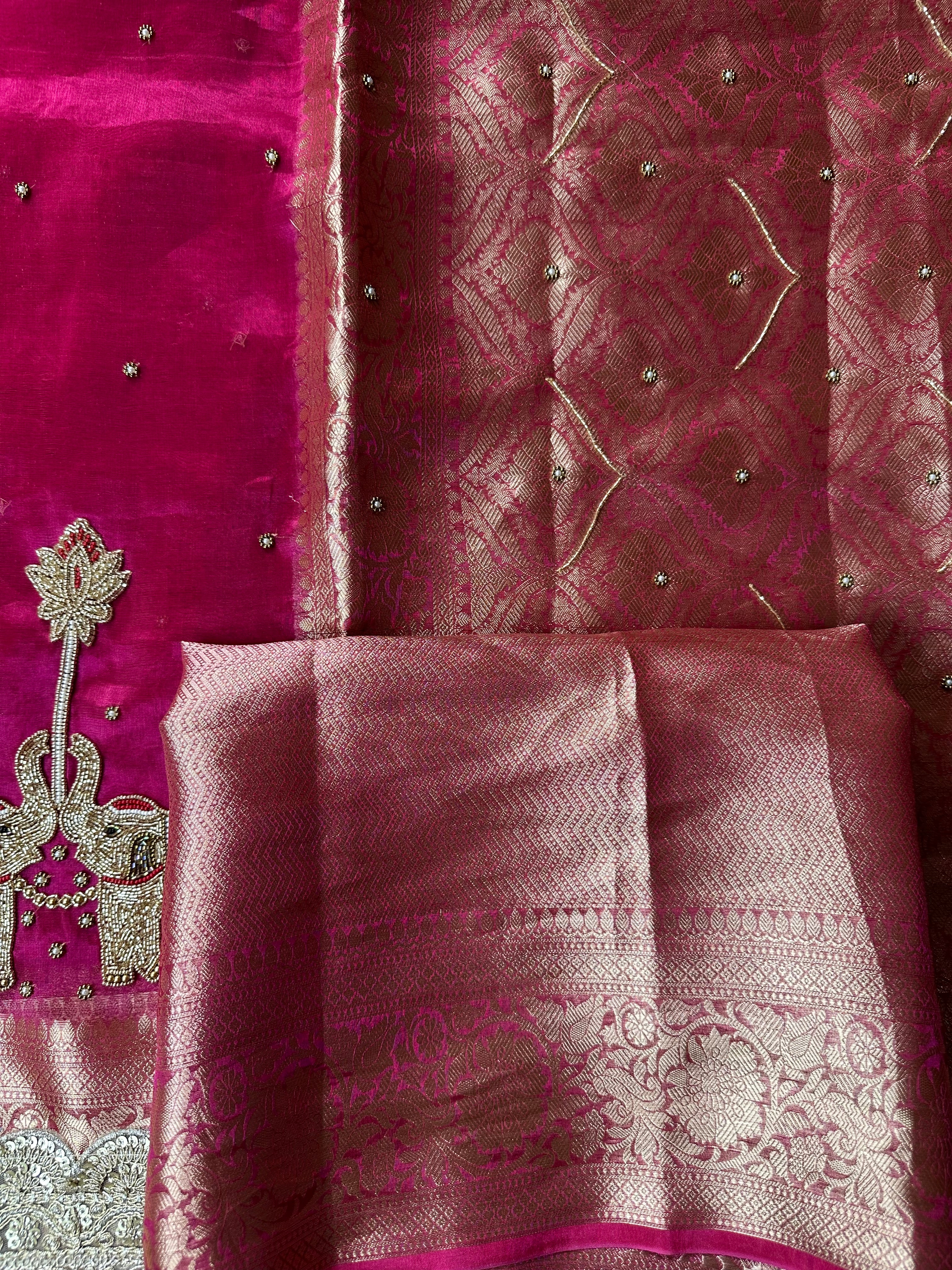 Hathi - Pure Tissue Silk Saree With Hand Embroidery