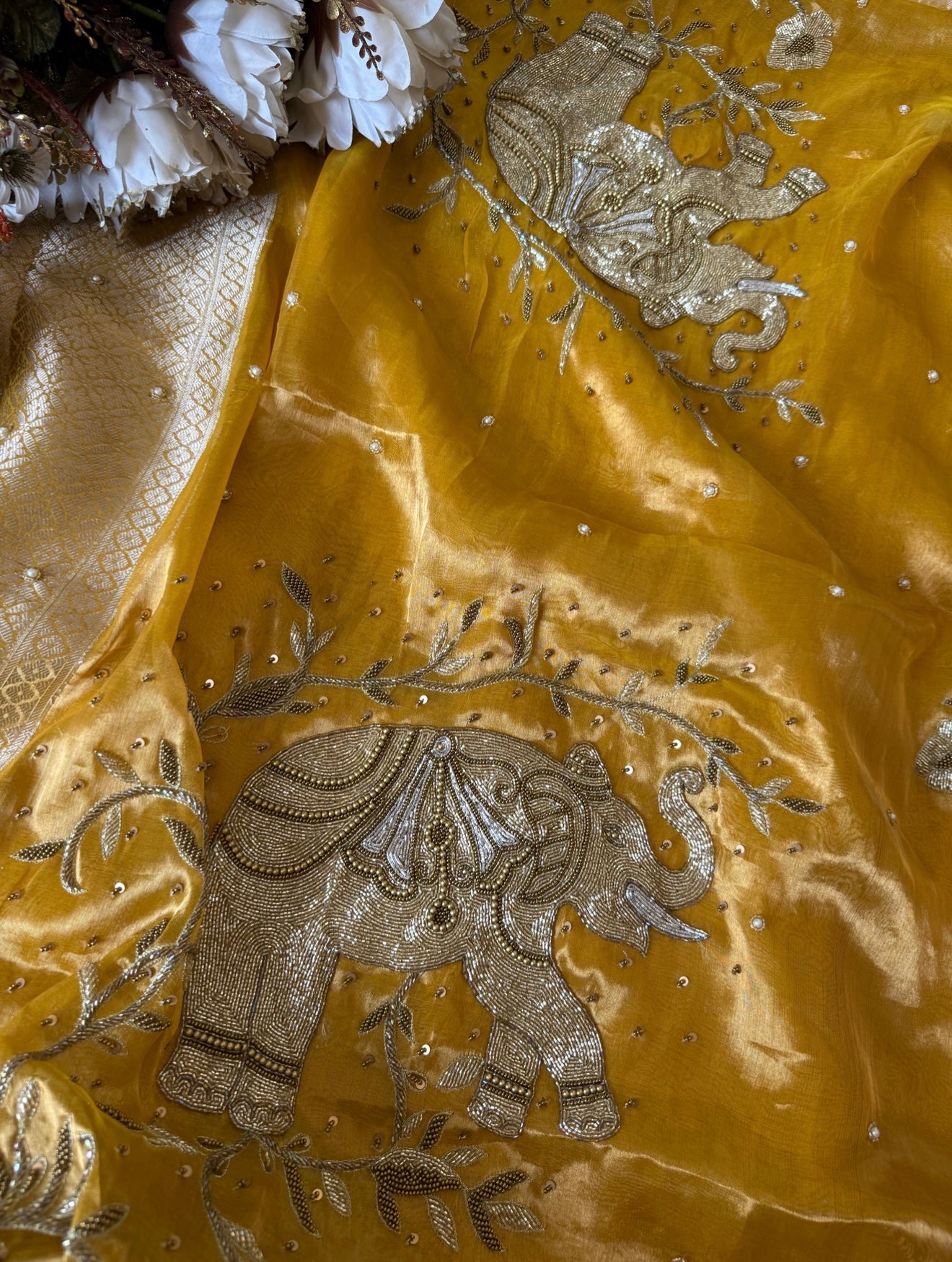 Arti Waali Saree - Pure Tissue Silk Saree With Hand Embroidery