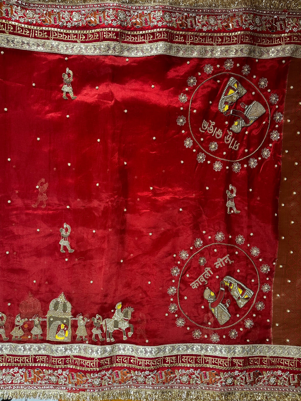 Dulhan Waali Saree - Red Pure Tissue Silk Saree With Hand Embroidery