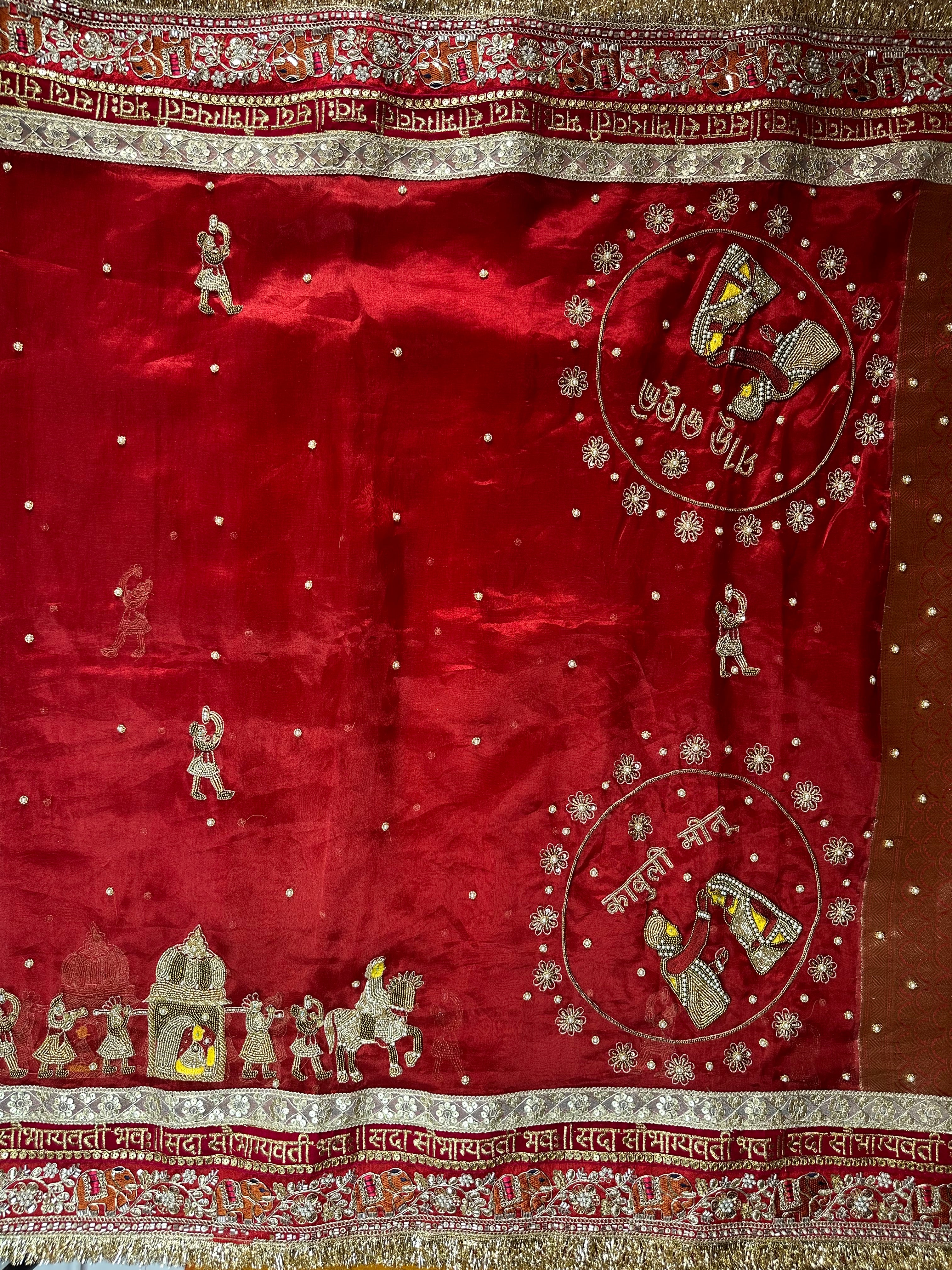 Dulhan Waali Saree - Red Pure Tissue Silk Saree With Hand Embroidery