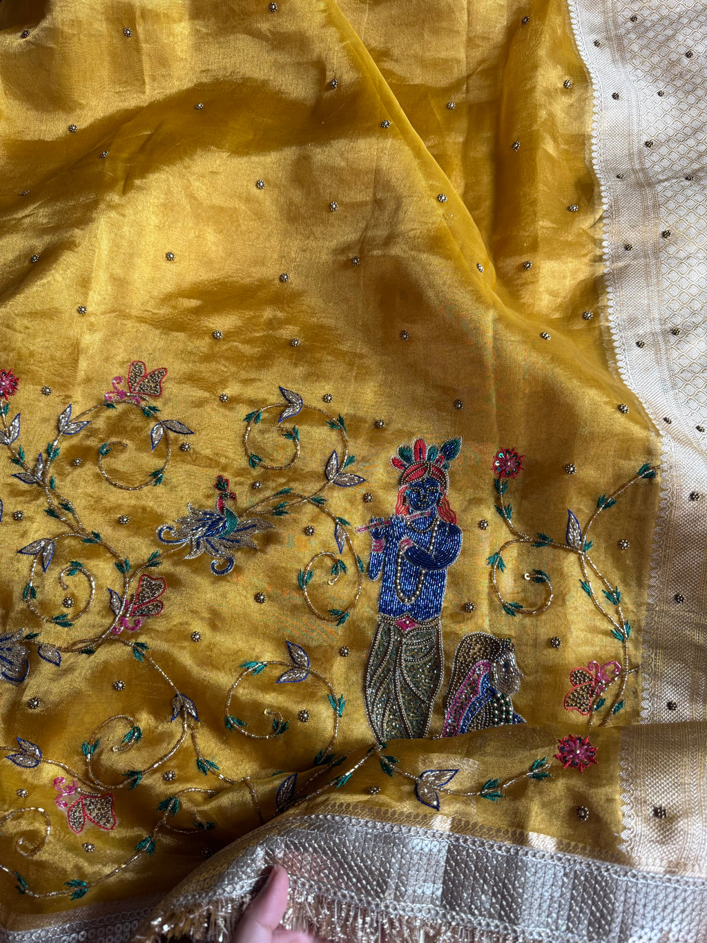 Pure Tissue Silk Saree With Hand Embroidery