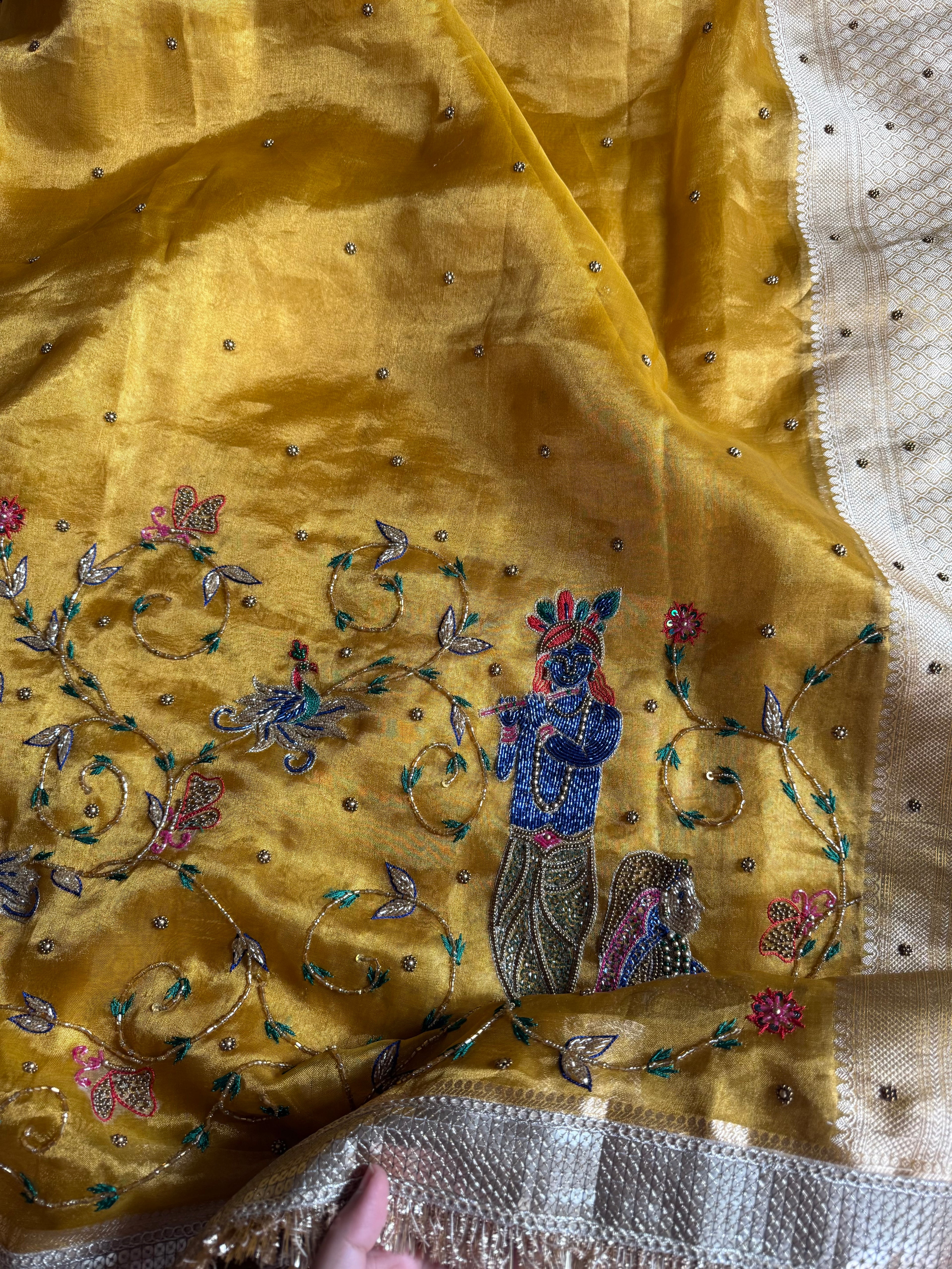 Pure Tissue Silk Saree With Hand Embroidery