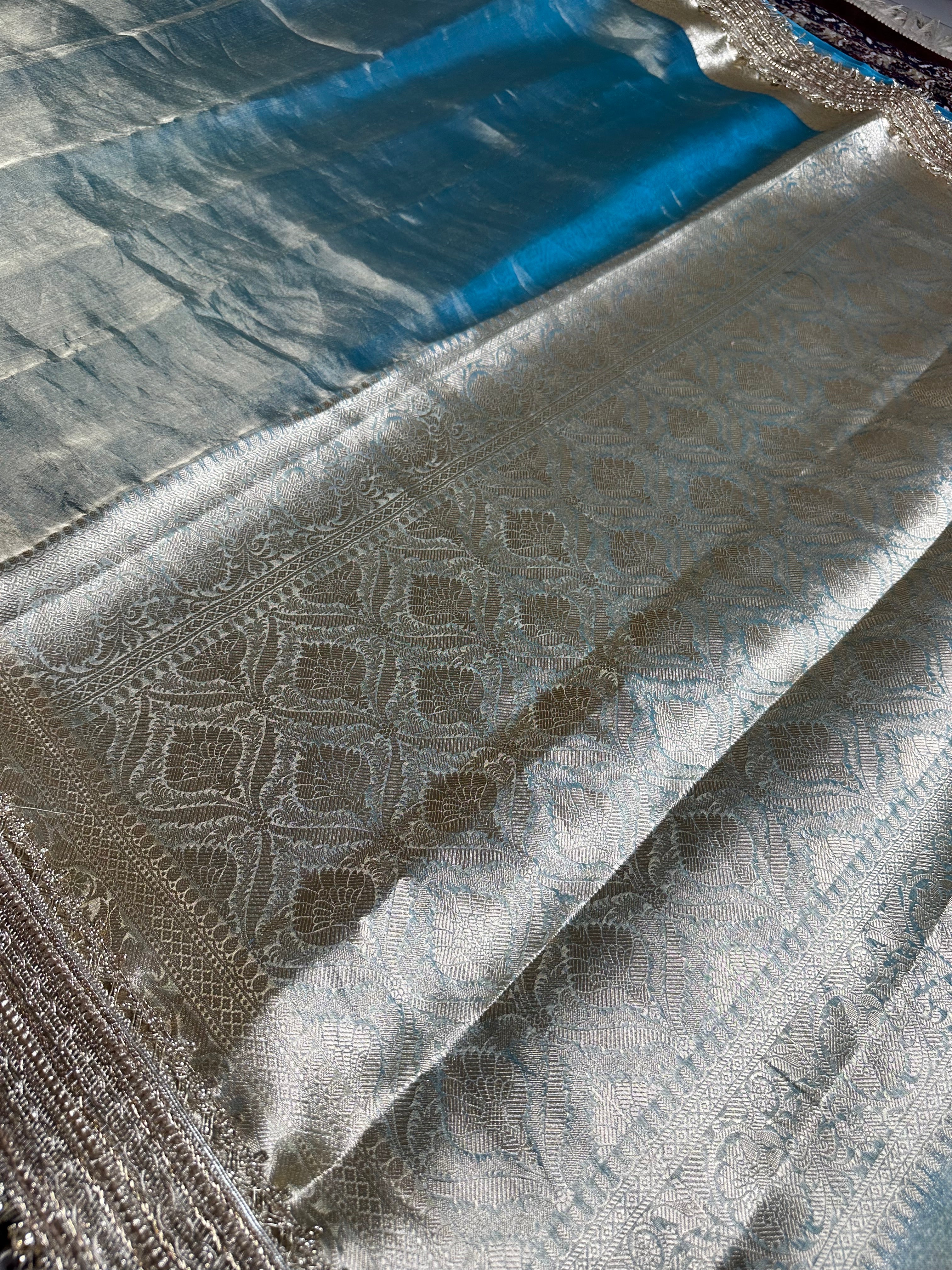 Powder Blue Gulbahaar - Pure Tissue Silk Saree With Hand Embroidery