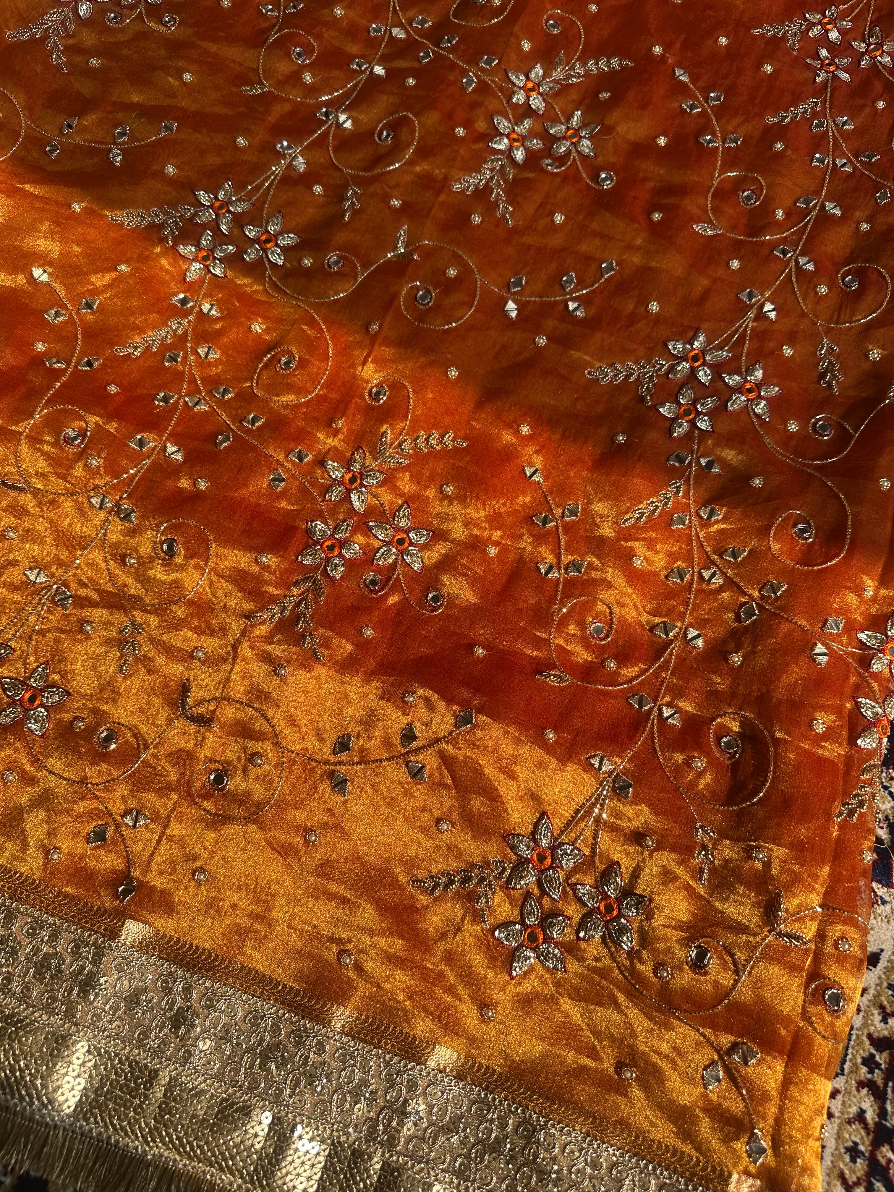 Pure Tissue Silk Saree With Hand Embroidery