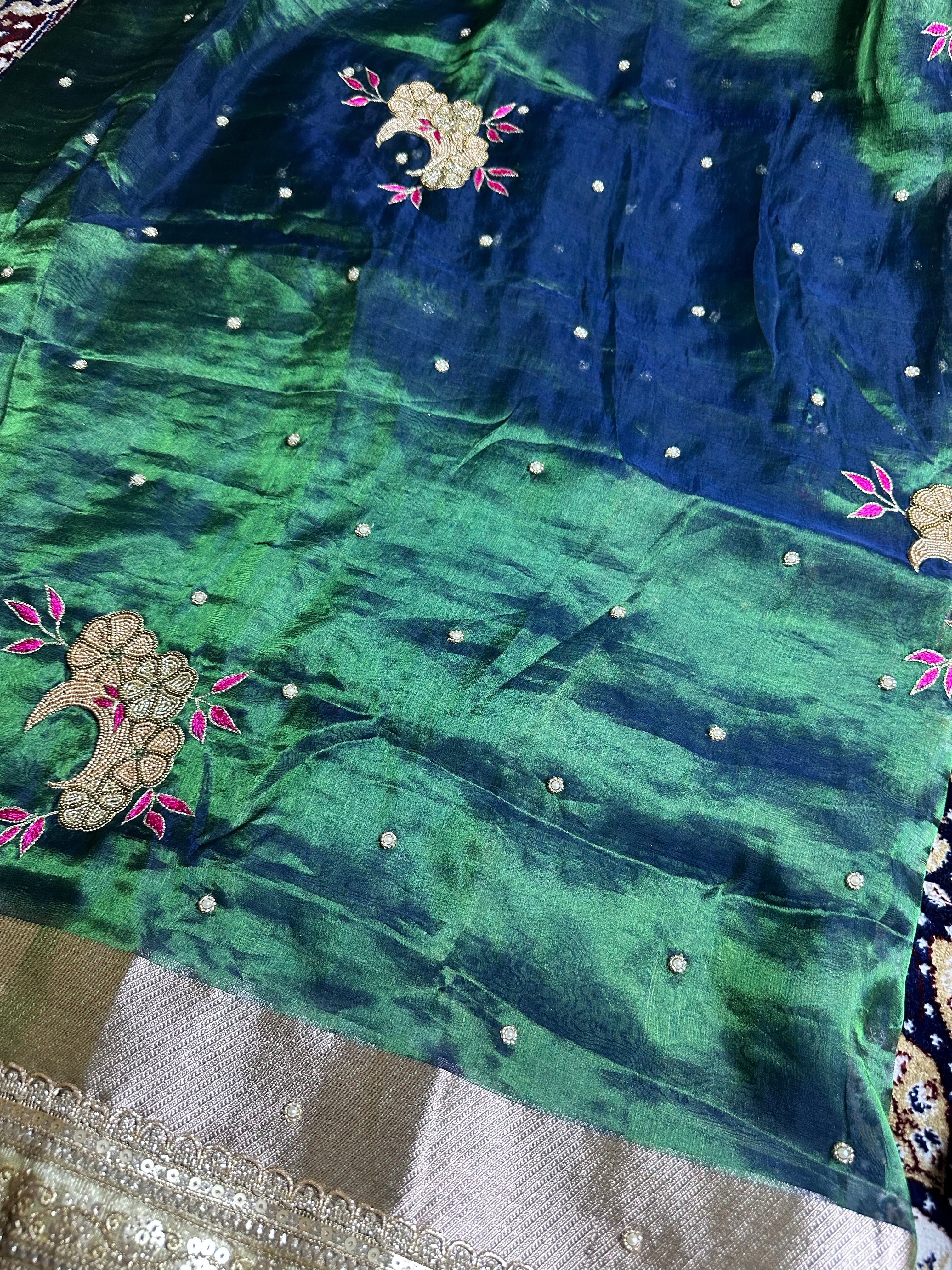 Pure Tissue Silk Saree With Hand Embroidery