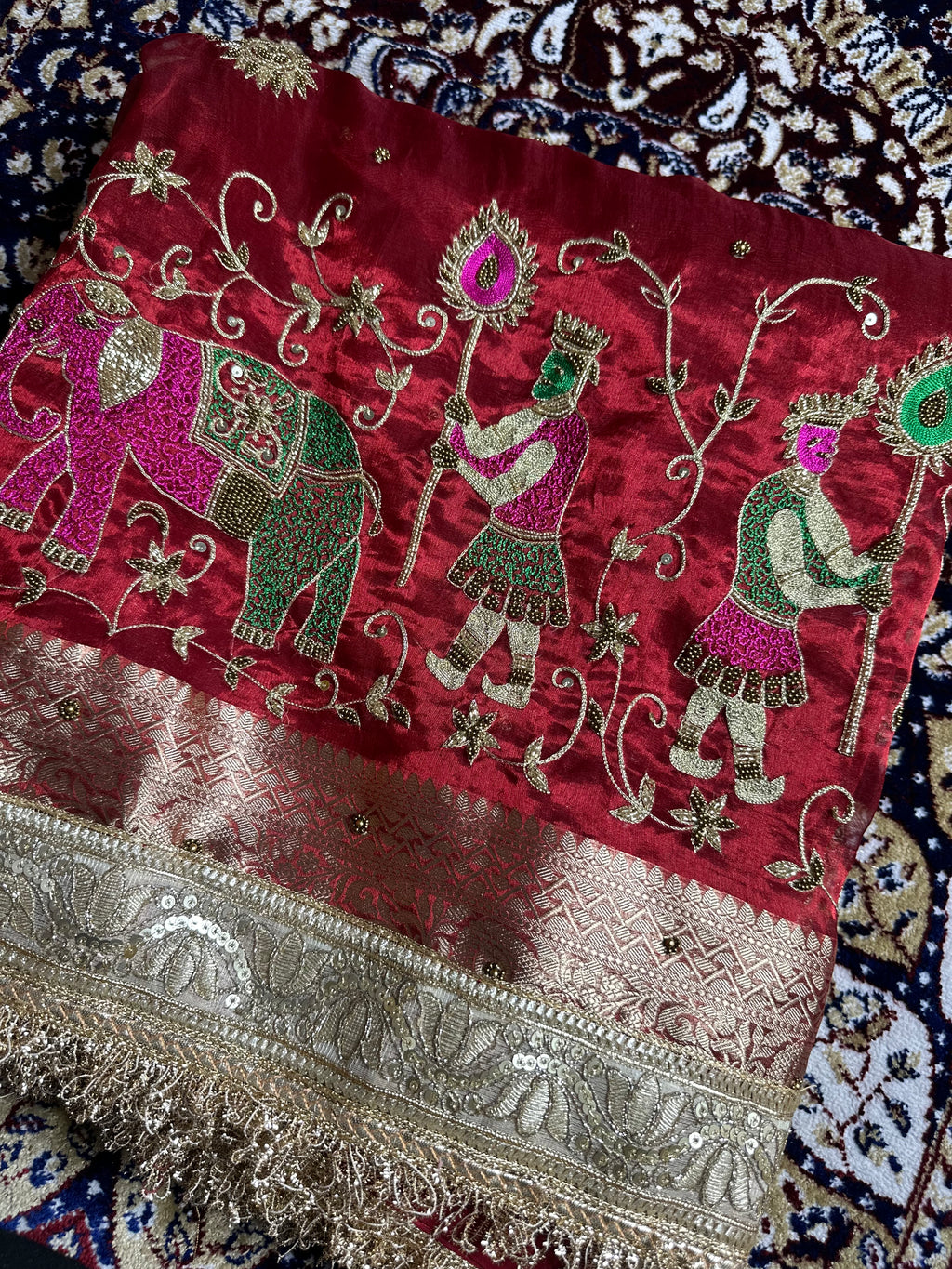 Pure Tissue Silk Saree With Hand Embroidery