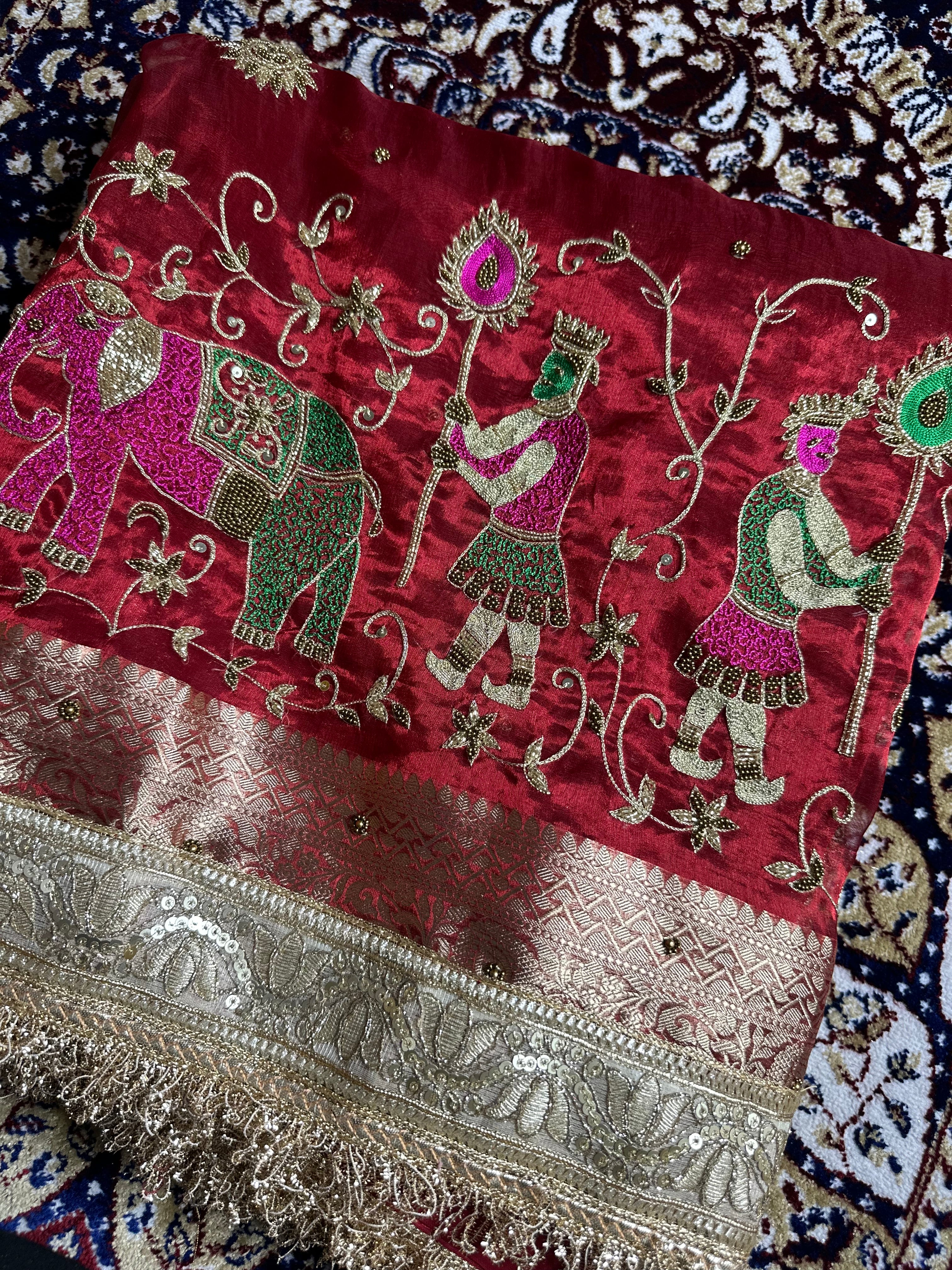 Pure Tissue Silk Saree With Hand Embroidery