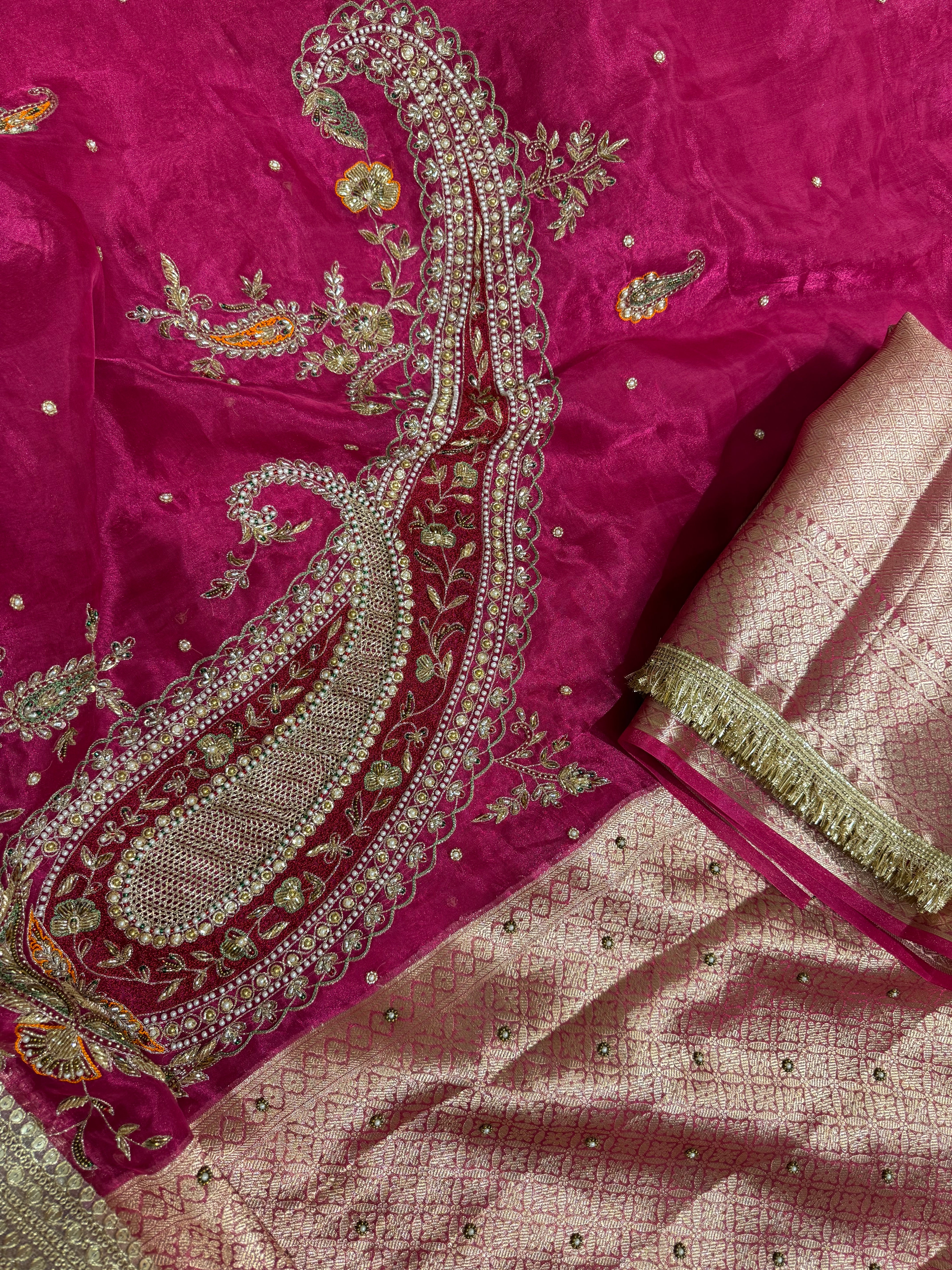 Bridal Trousseau Edit - Pure Tissue Silk Saree With Hand Embroidery
