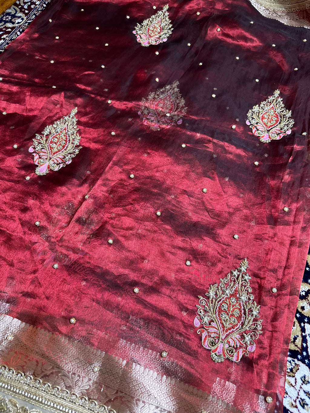 Pure Tissue Silk Saree With Hand Embroidery
