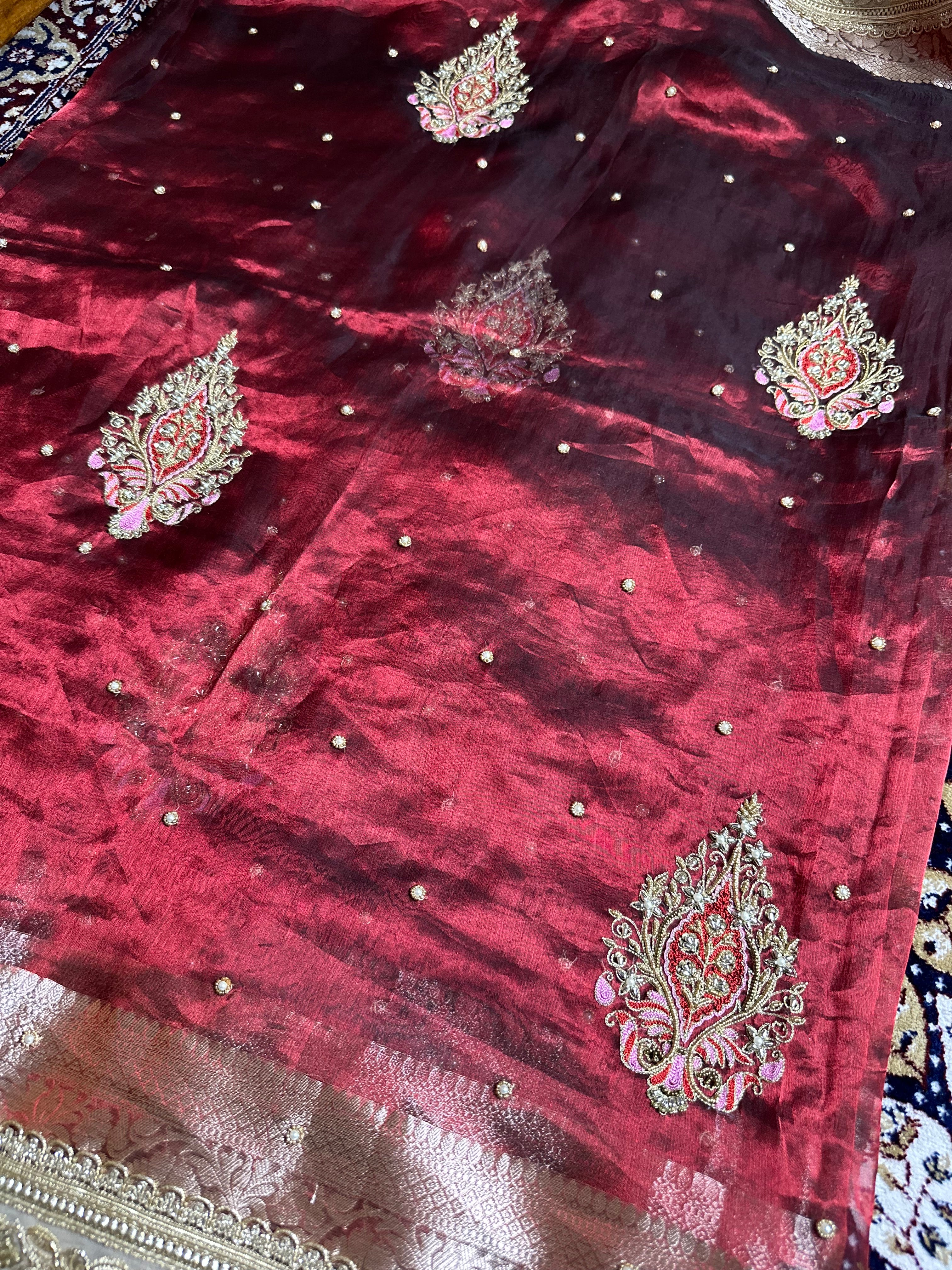 Pure Tissue Silk Saree With Hand Embroidery