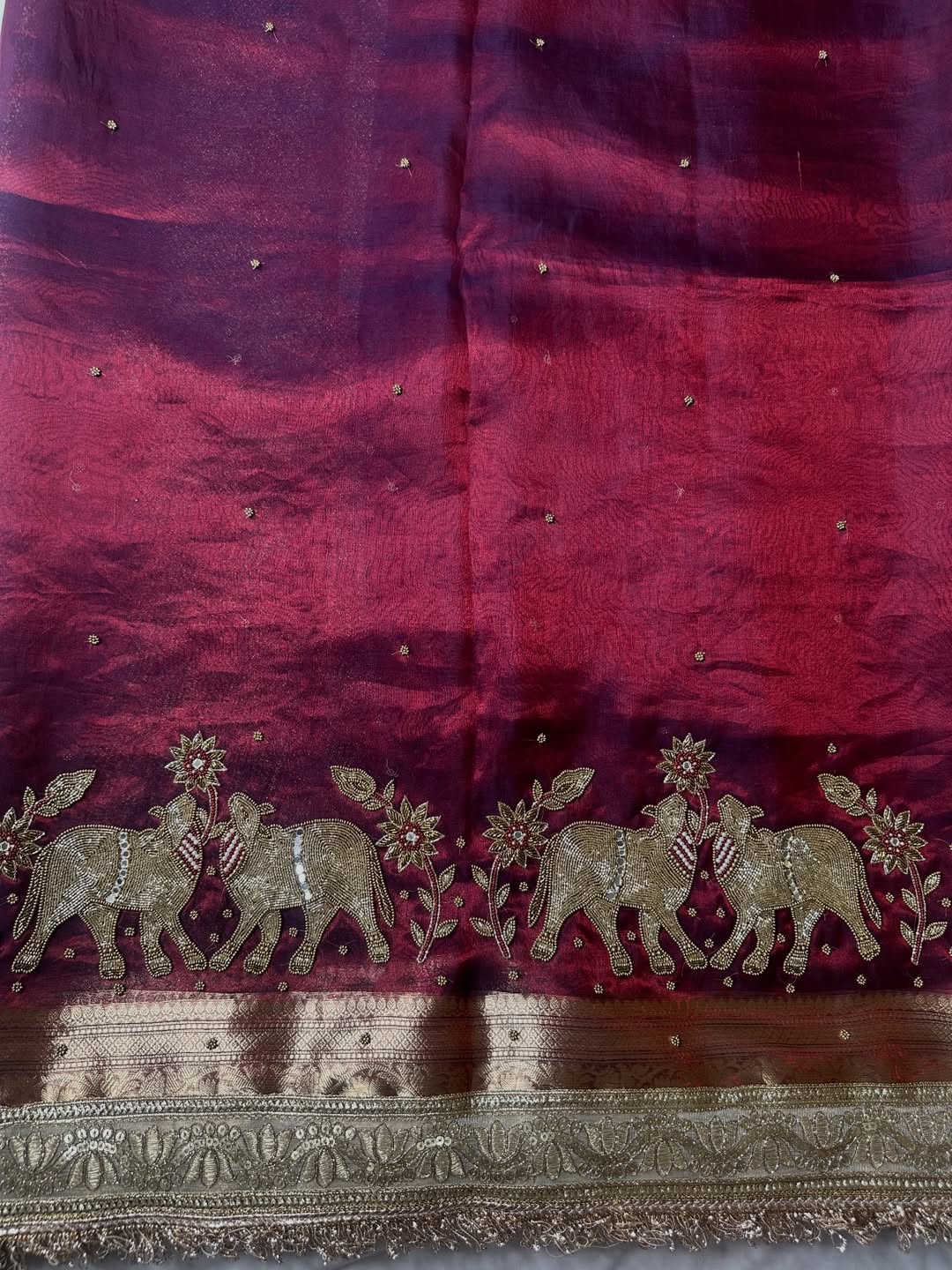 Pure Tissue Silk Saree With Hand Embroidery