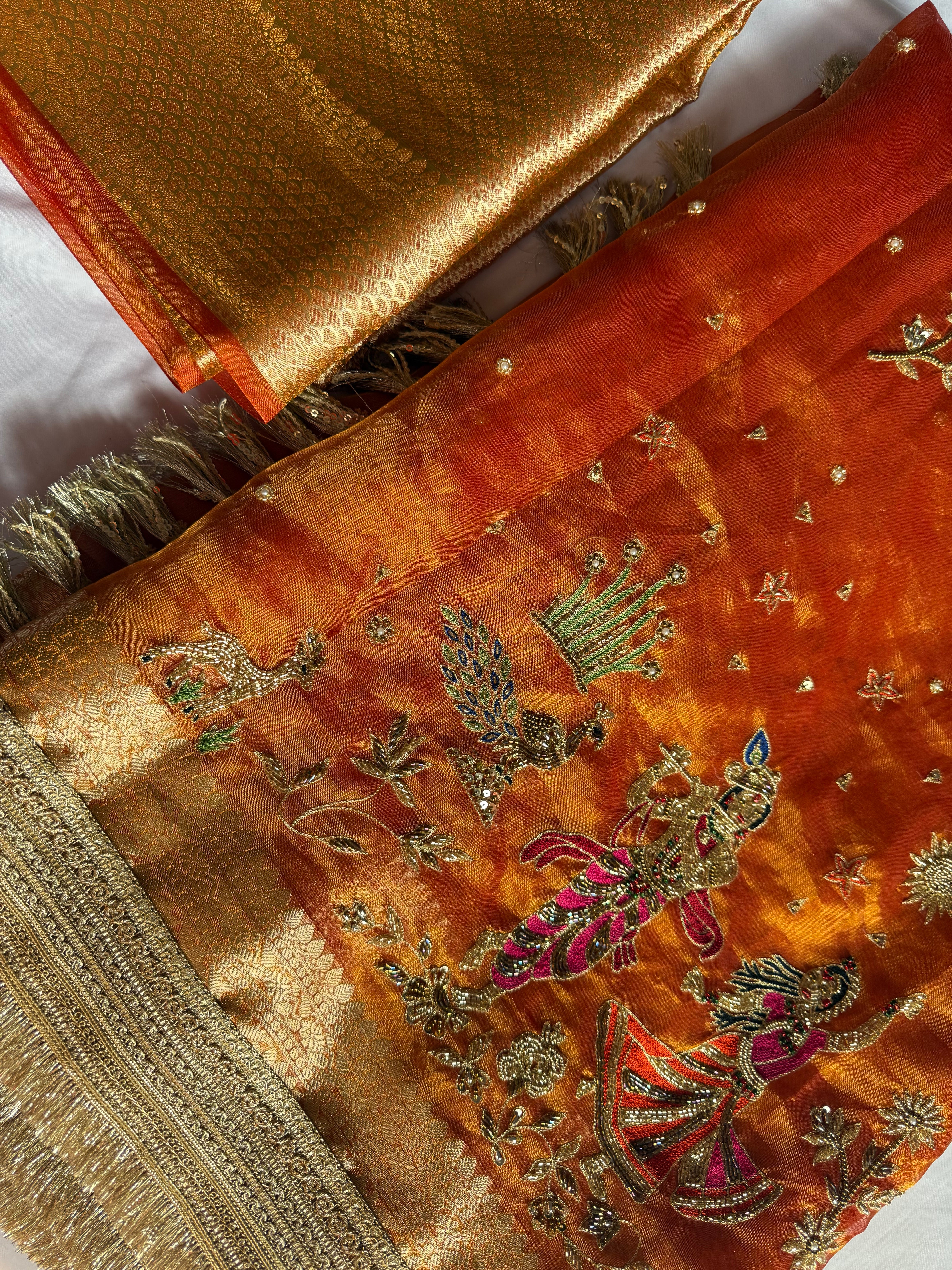 Radha Krishan Inspired - Pure Tissue Silk Saree With Hand Embroidery