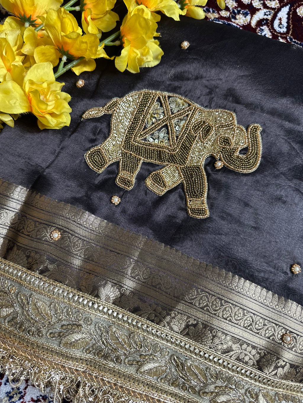 Pure Tissue Silk Saree With Hand Embroidery