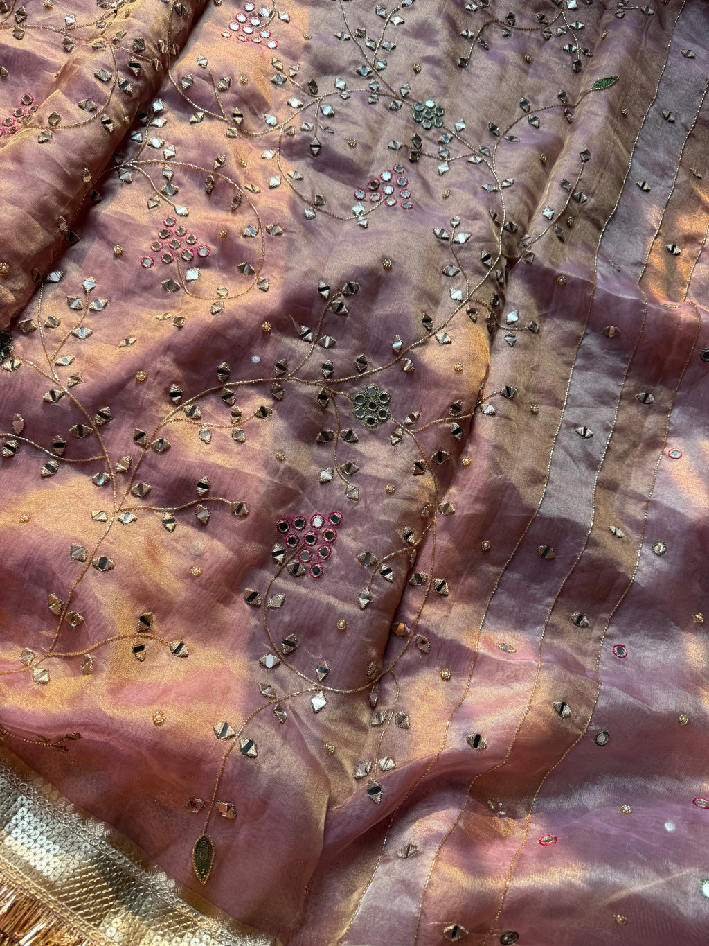 Pure Tissue Silk Saree With Hand Embroidery