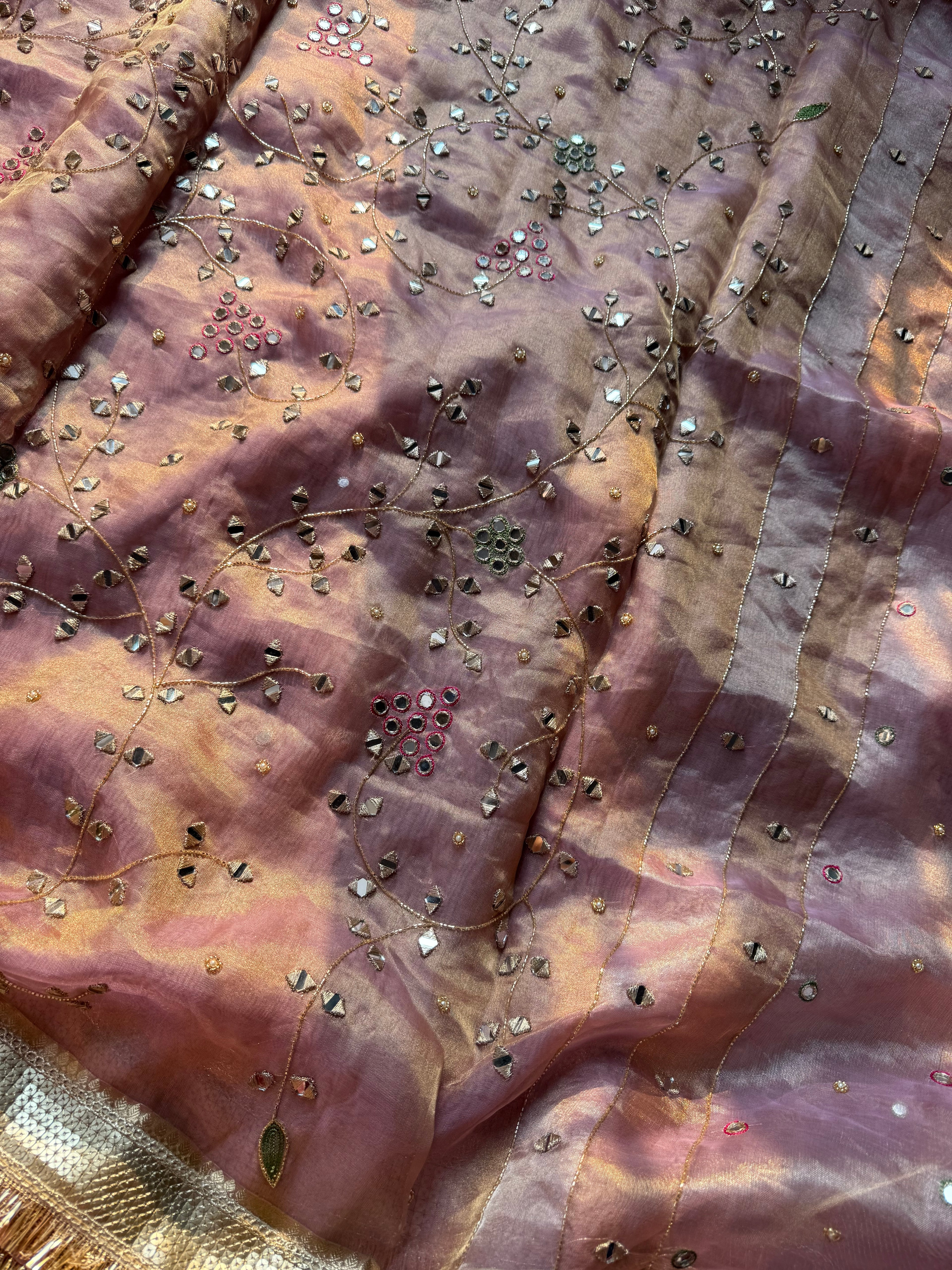 Pure Tissue Silk Saree With Hand Embroidery