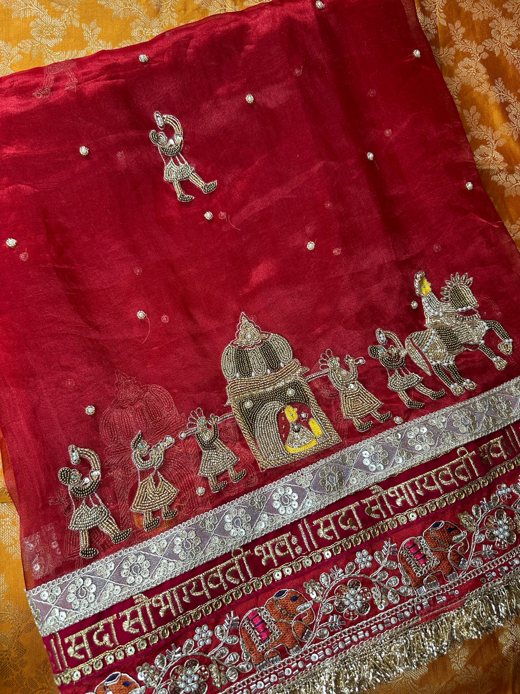 Dulhan Waali Saree - Red Pure Tissue Silk Saree With Hand Embroidery