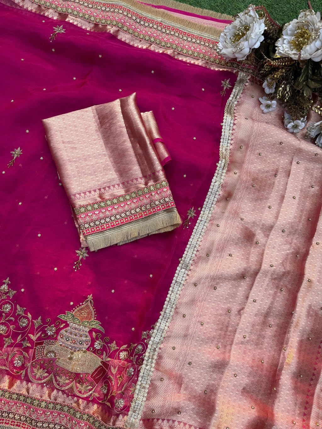 Kalash - Pure Tissue Silk Saree With Hand Embroidery