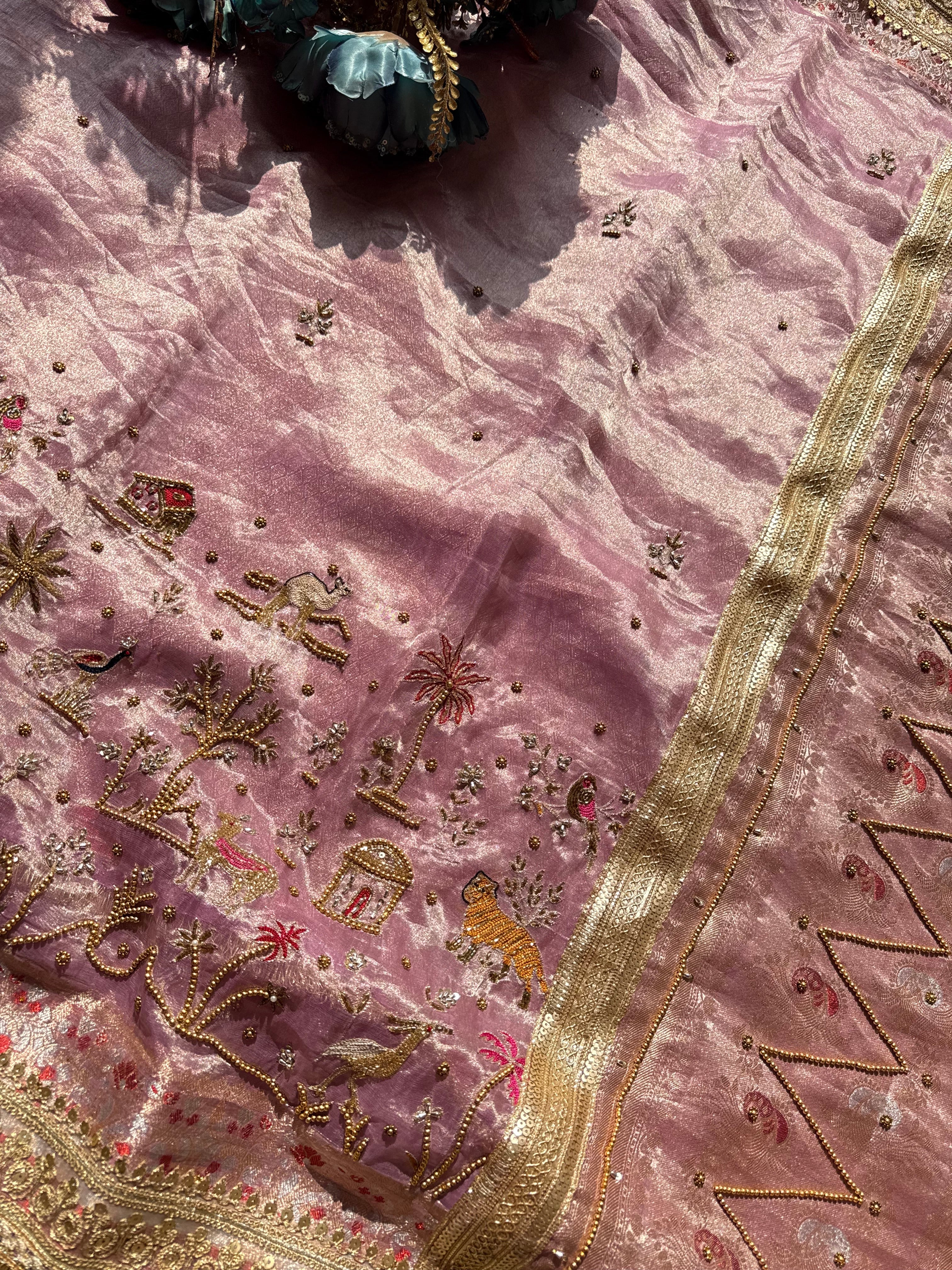 Gulabi Si Ek Shaam - Pure Tissue Silk Saree With Hand Embroidery