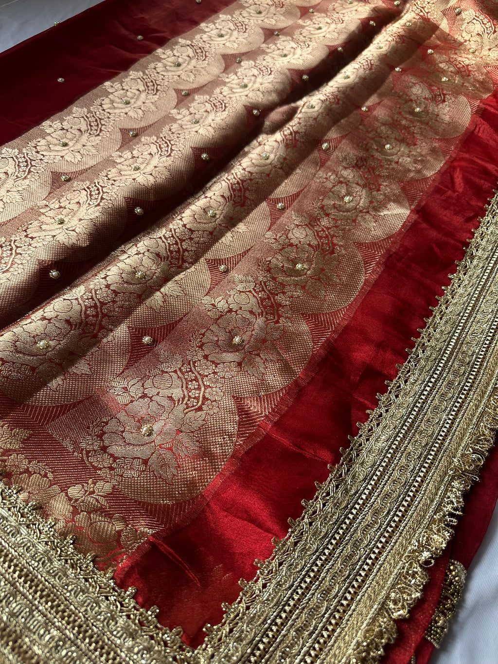 Shaadi Ka Sandook - Red Pure Tissue Silk Saree With Hand Embroidery