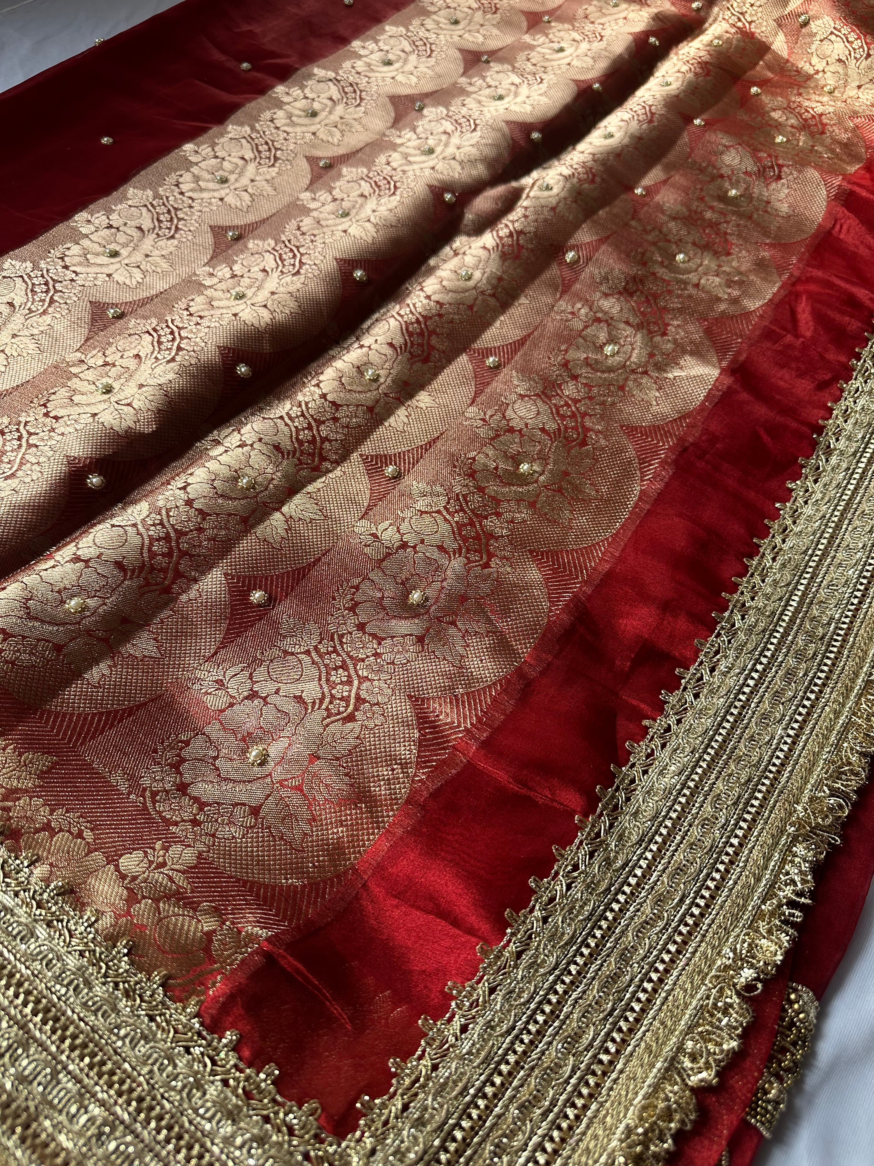 Shaadi Ka Sandook - Red Pure Tissue Silk Saree With Hand Embroidery