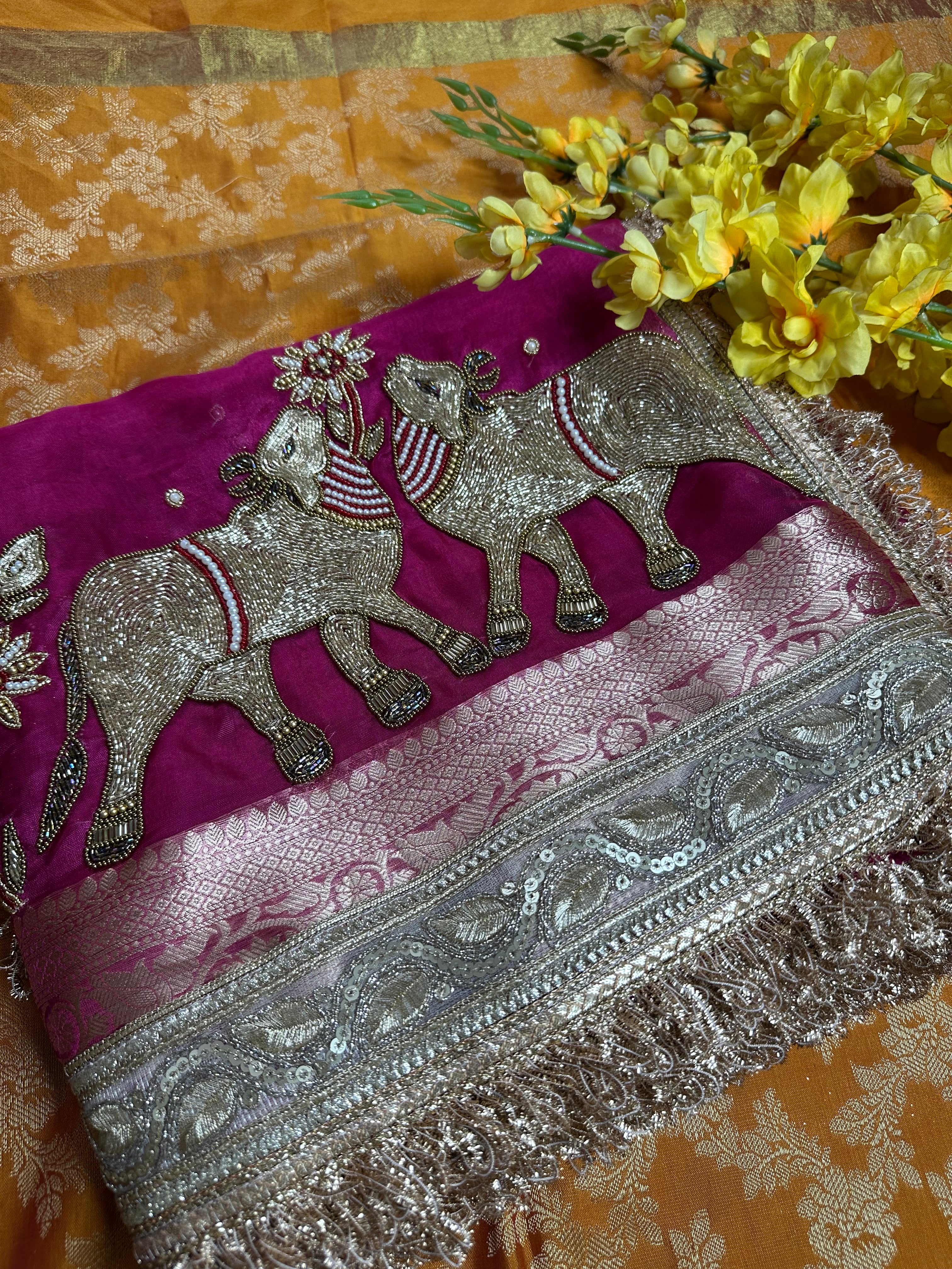 Pure Tissue Silk Saree With Hand Embroidery