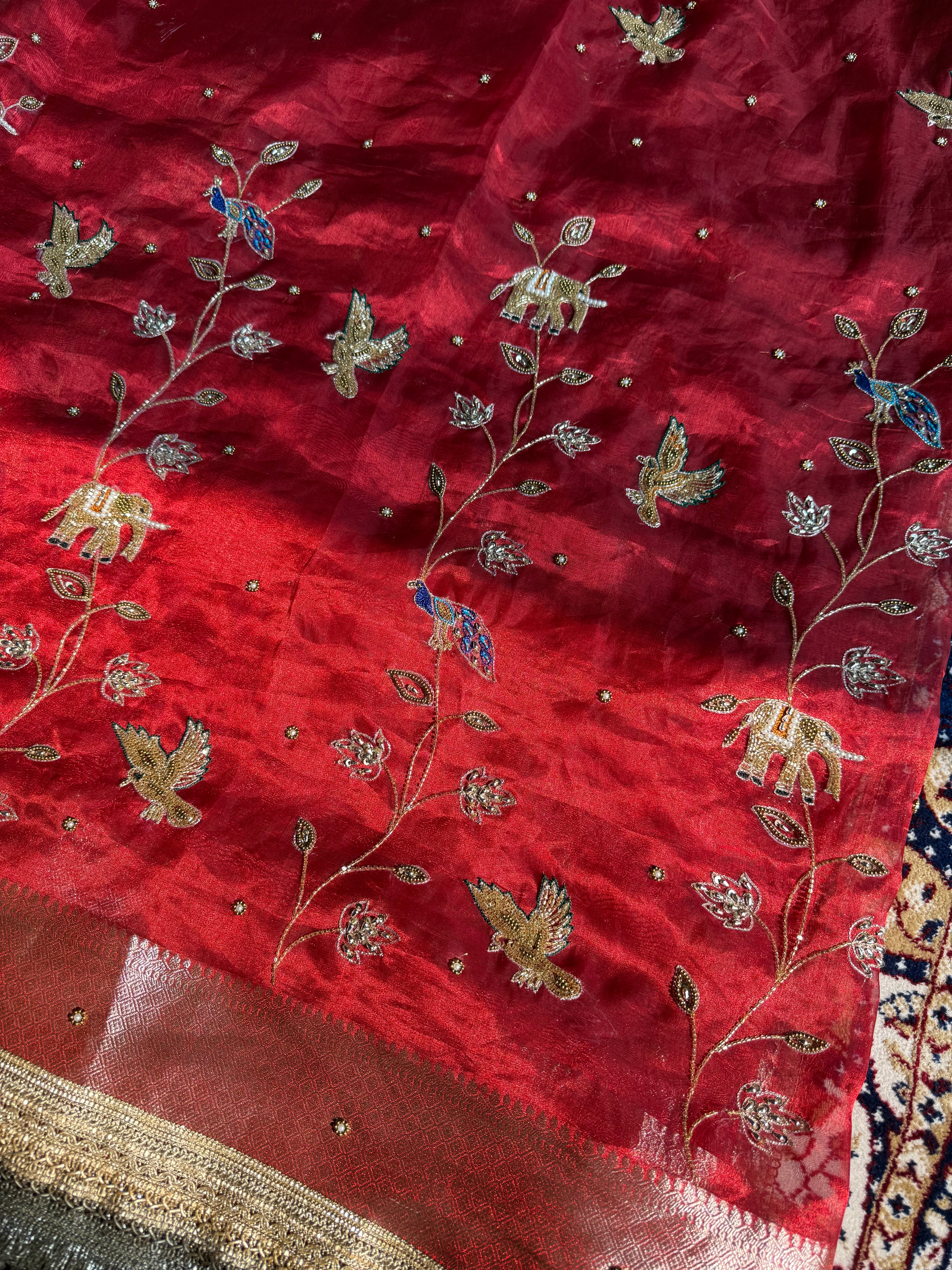 Pure Tissue Silk Saree With Hand Embroidery