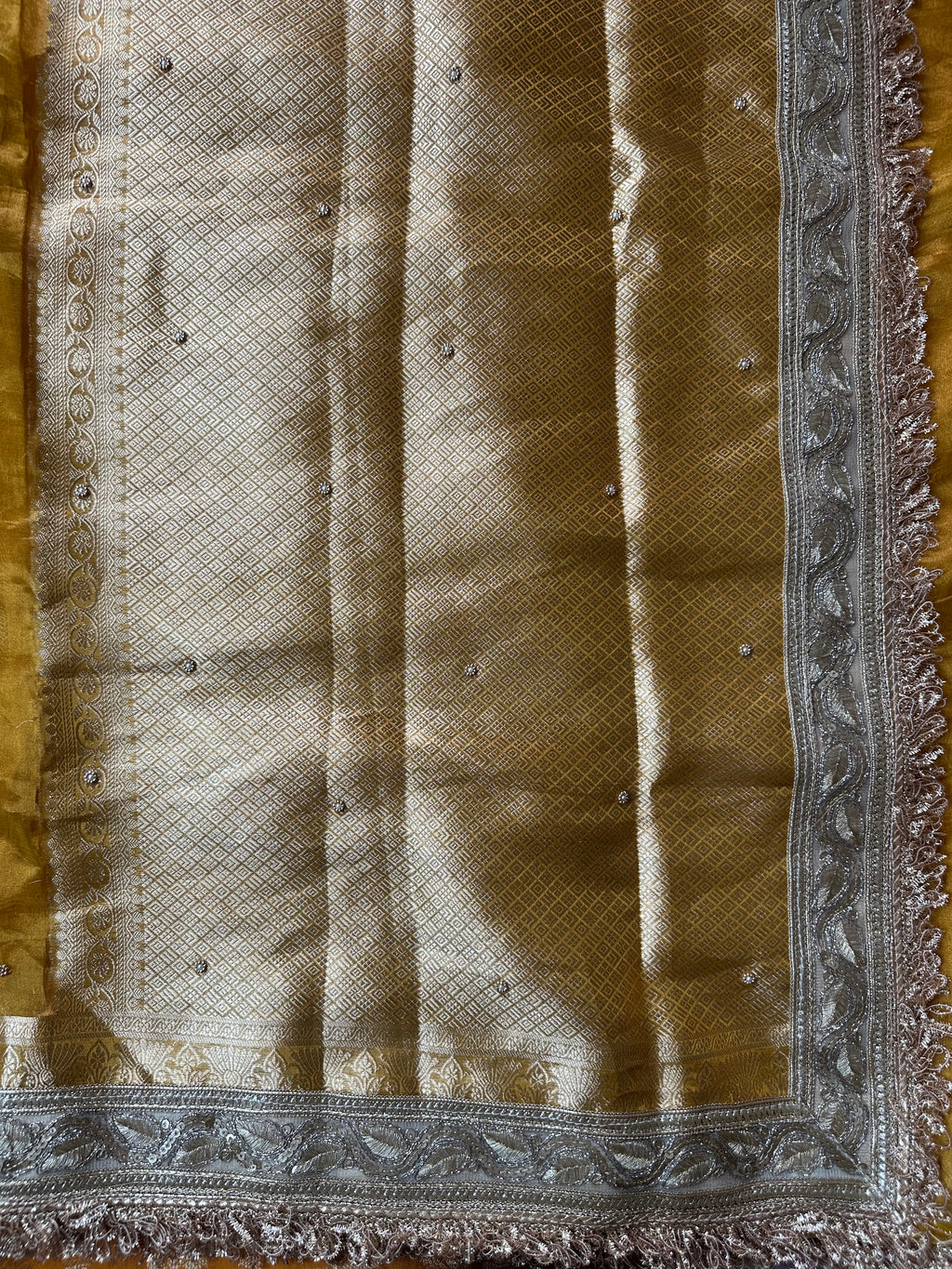 Gayatri Mantra Waali Saree - Pure Tissue Silk Saree With Hand Embroidery