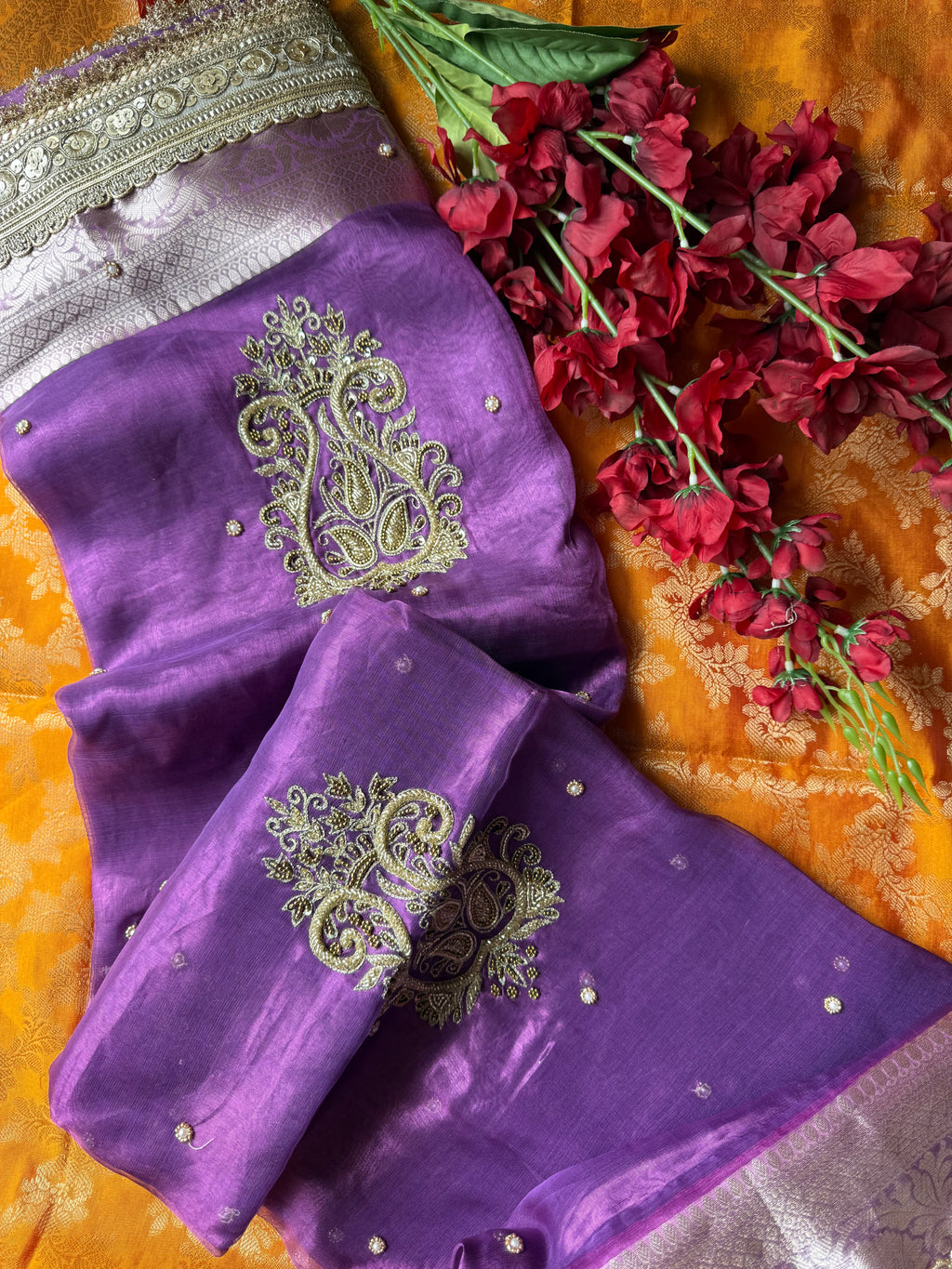 Pure Tissue Silk Saree With Hand Embroidery