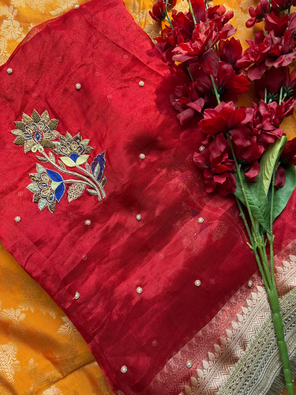 Pure Tissue Silk Saree With Hand Embroidery
