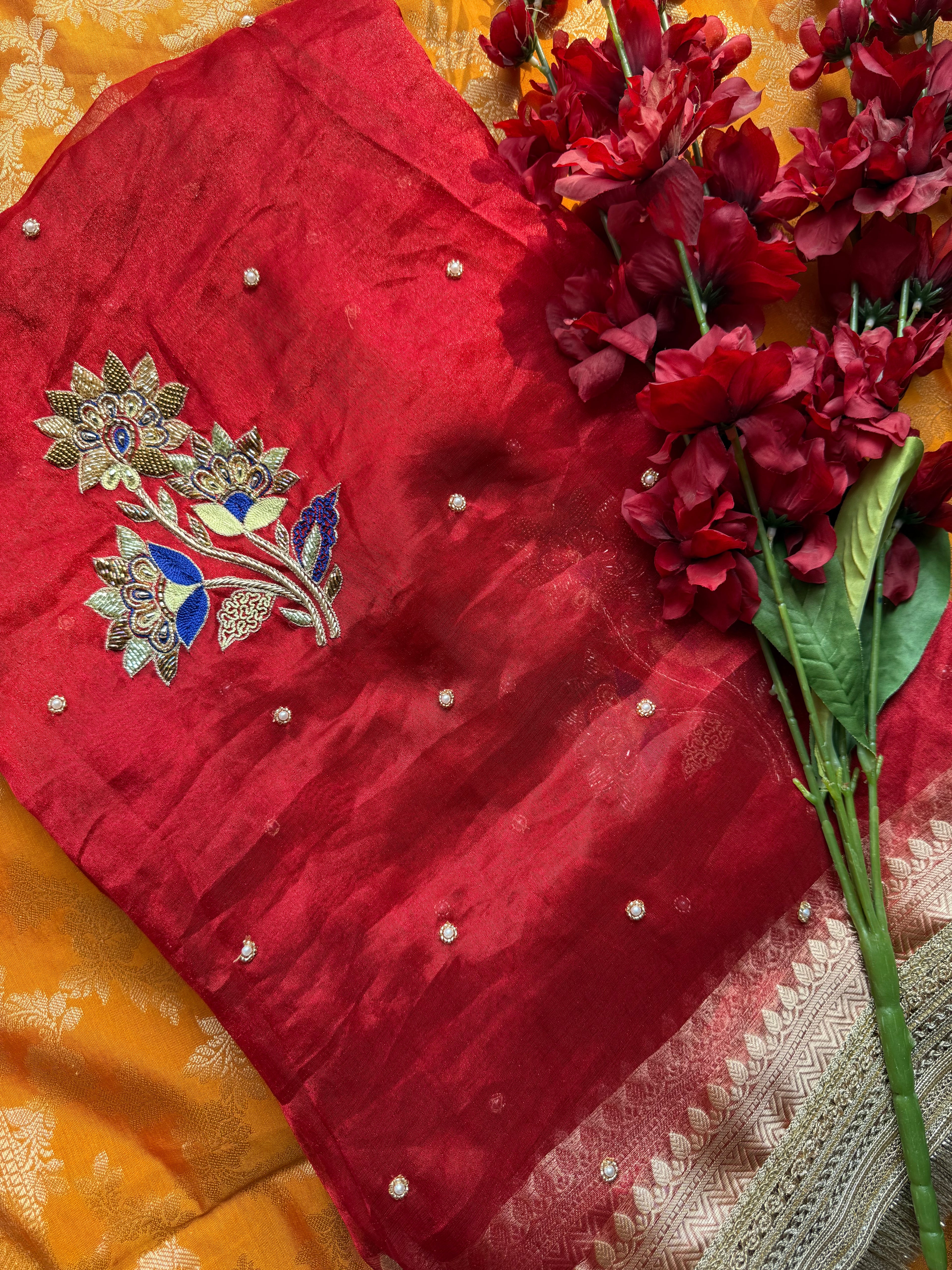 Pure Tissue Silk Saree With Hand Embroidery