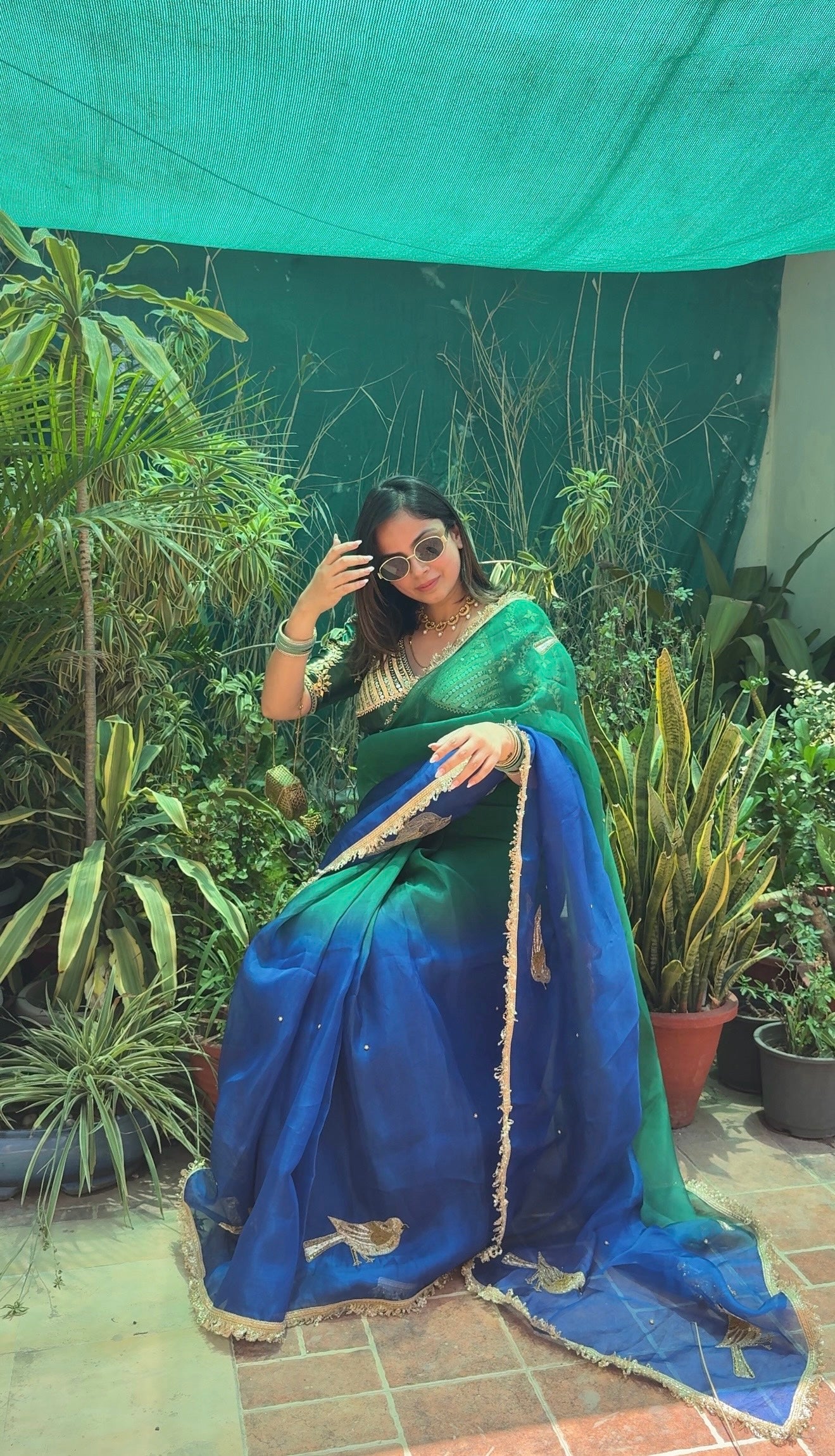 Blue Organza Silk Saree With Running Blouse