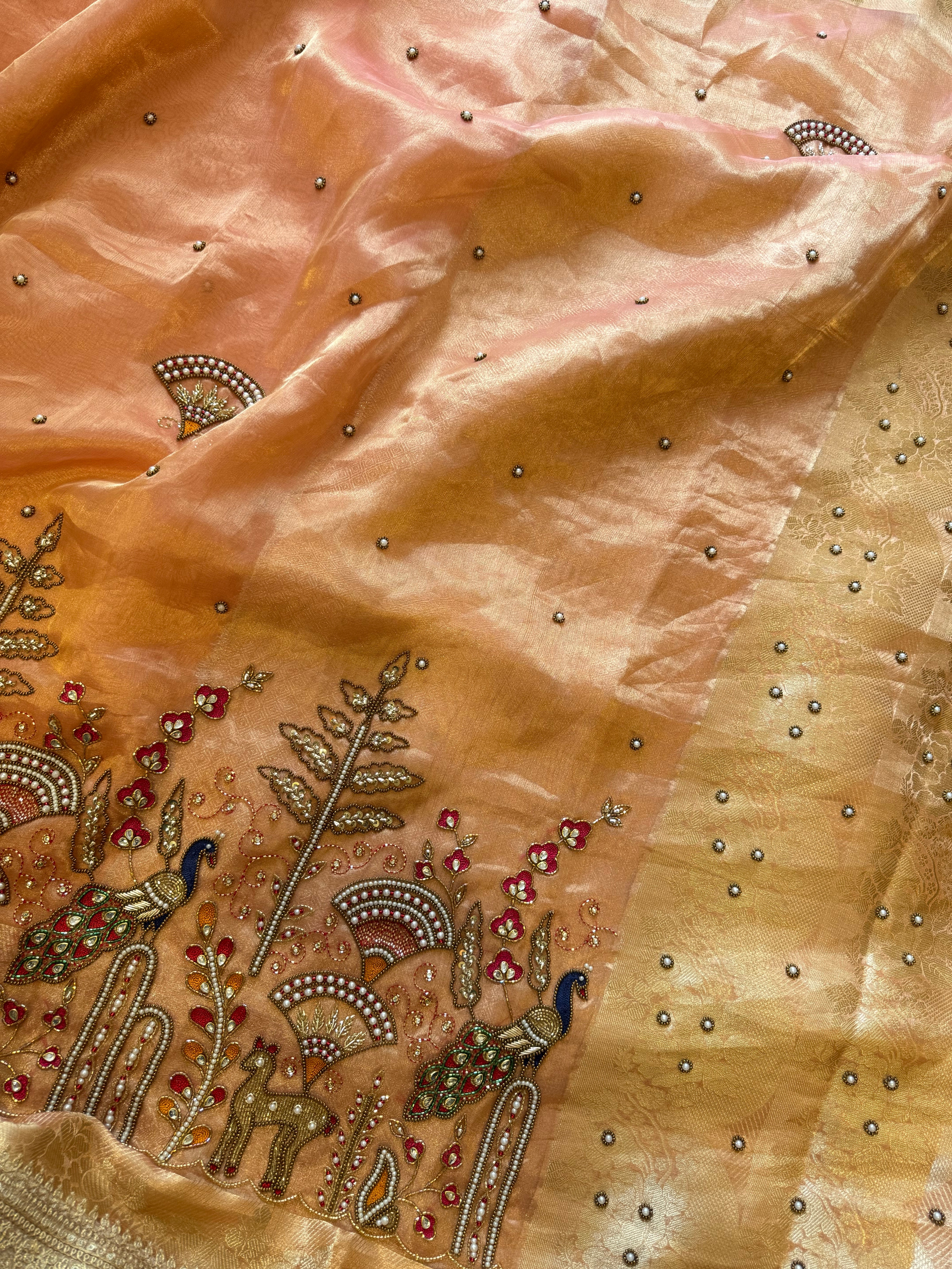 Patiala Noor - Pure Tissue Silk Saree With Hand Embroidery