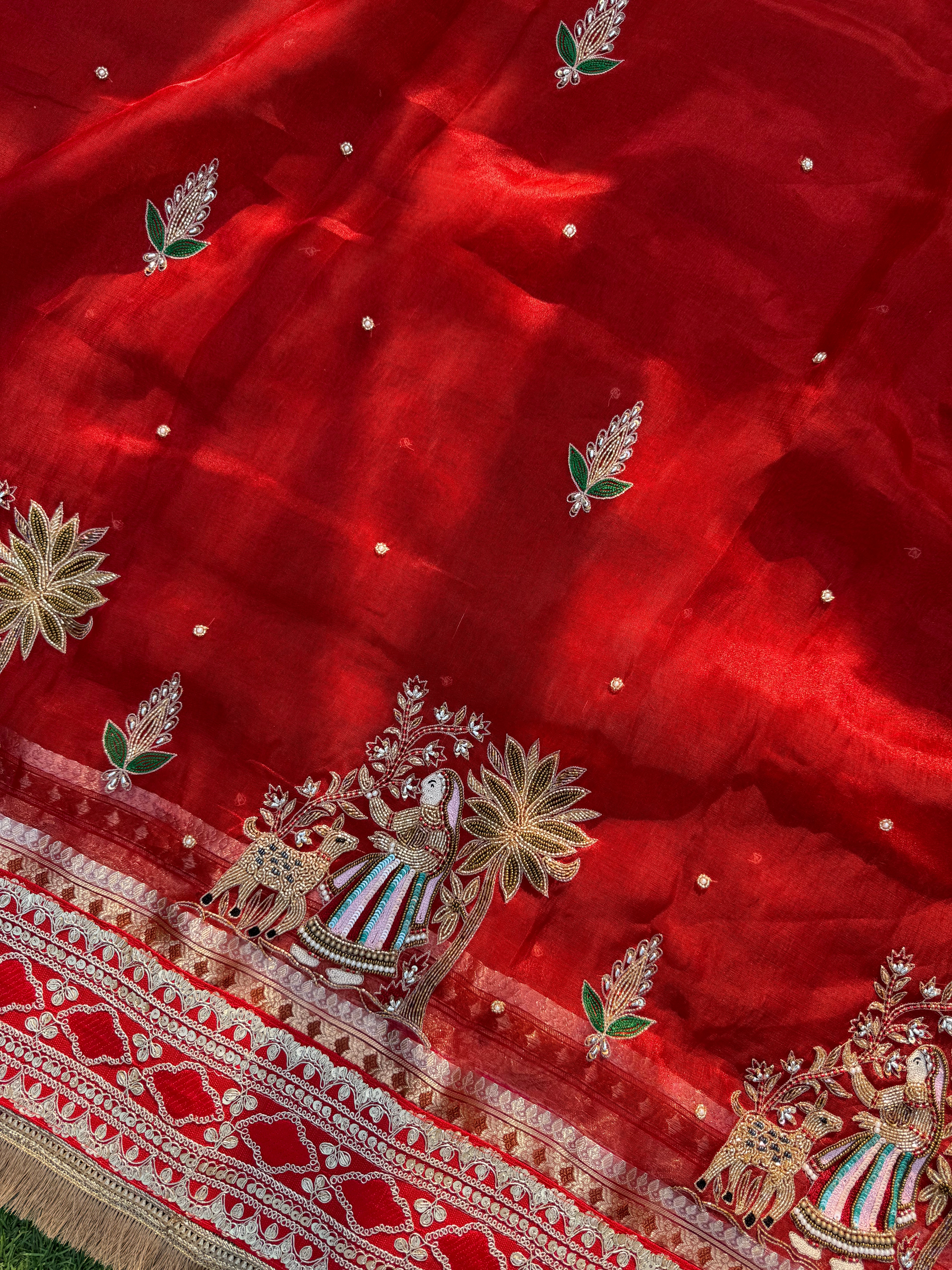 Koyaliya - Pure Tissue Silk Saree With Hand Embroidery