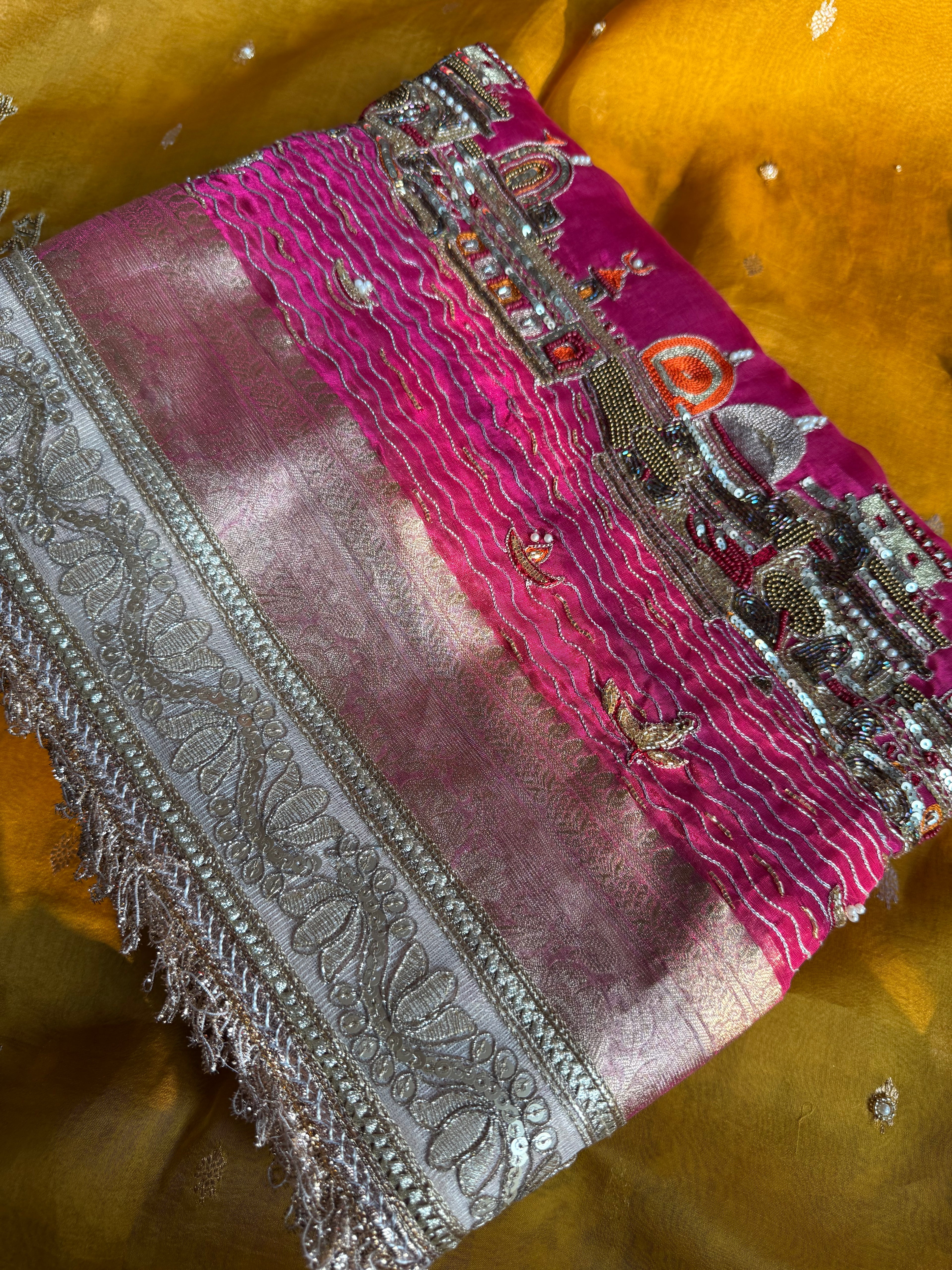 Ghat Banarasiya - Pure Tissue Silk Saree With Hand Embroidery