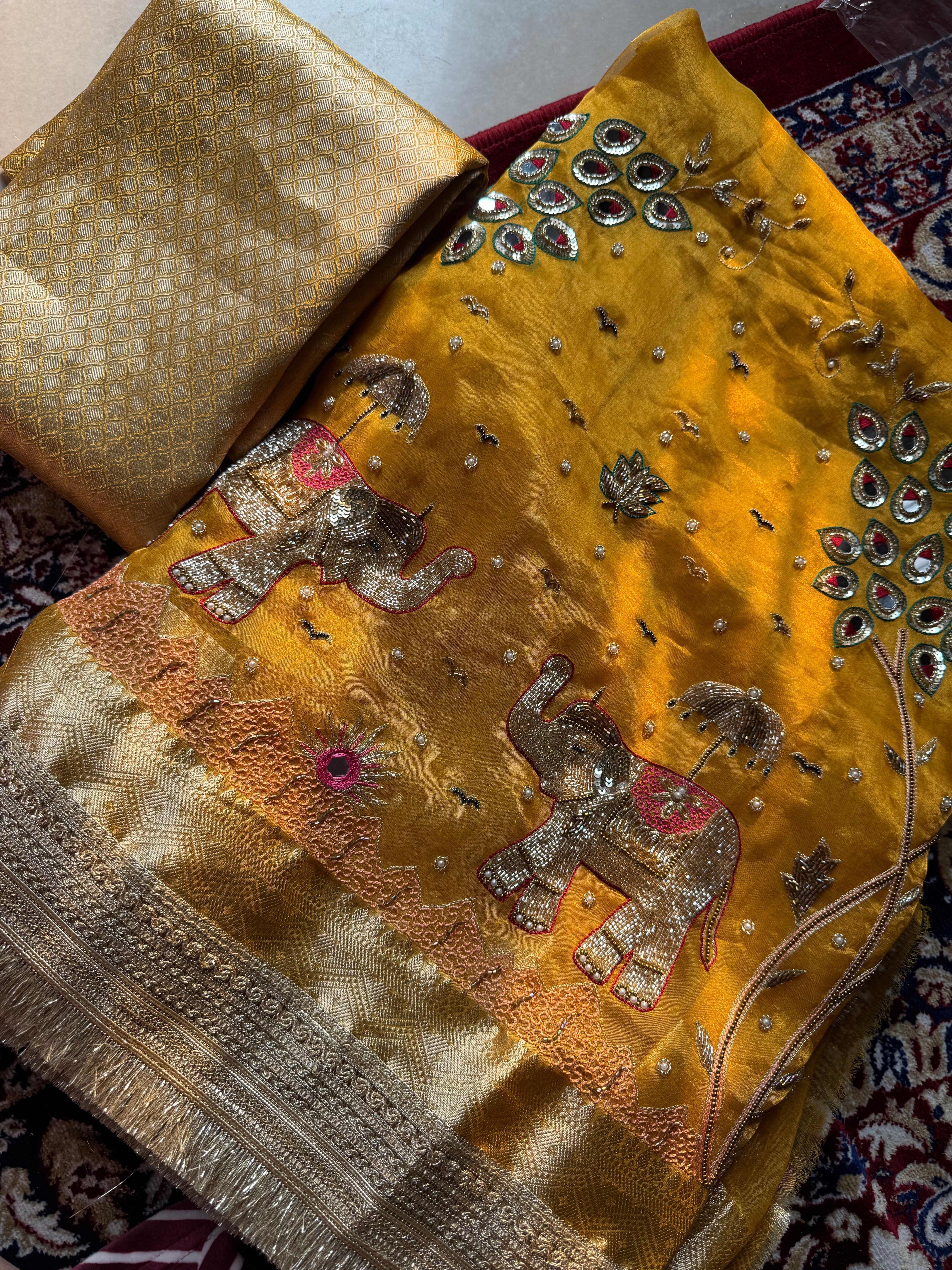 The Raajsi Baraat - Pure Tissue Silk Saree With Hand Embroidery