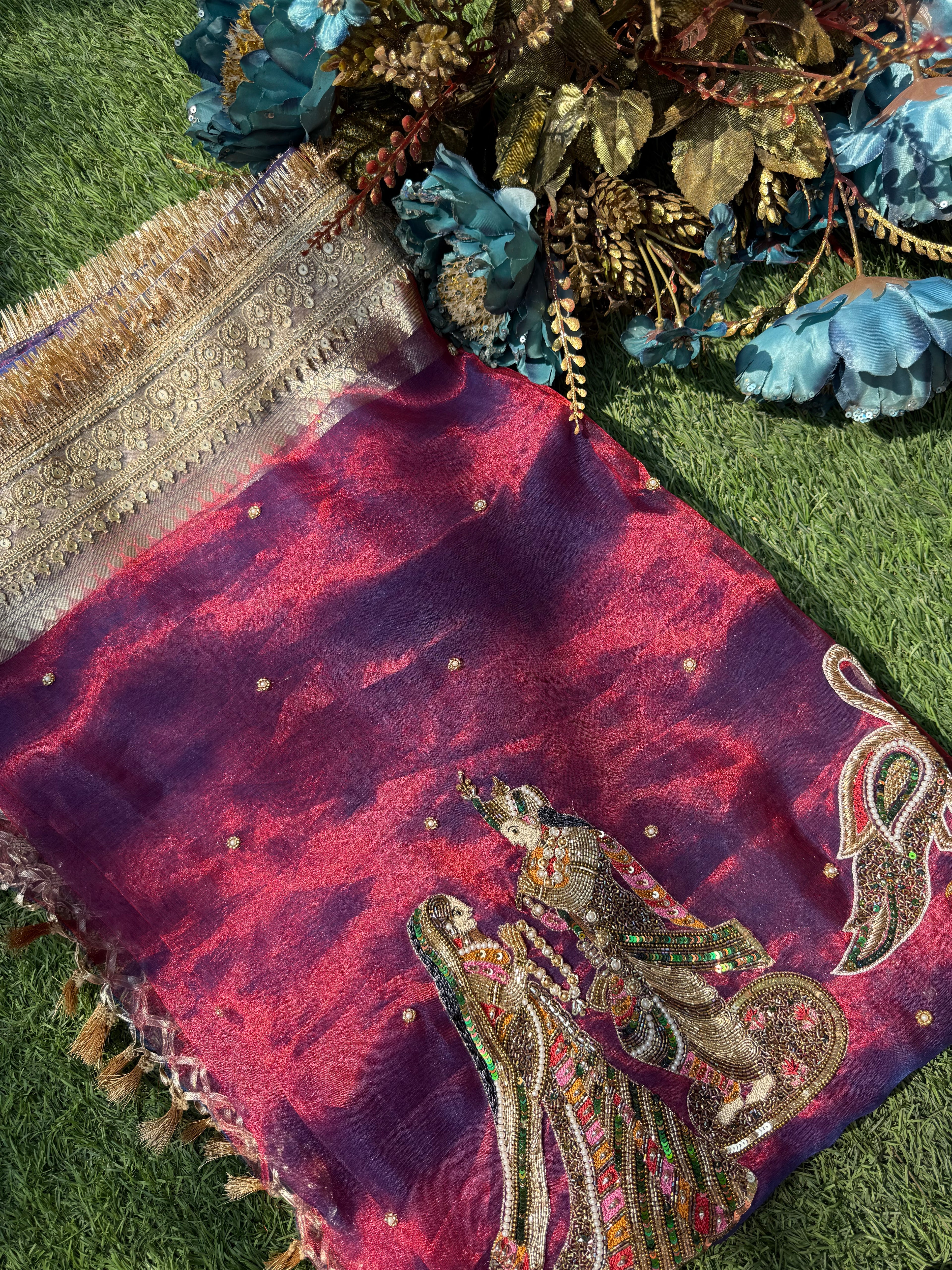 Radha Krishan Inspired - Pure Tissue Silk Saree With Hand Embroidery