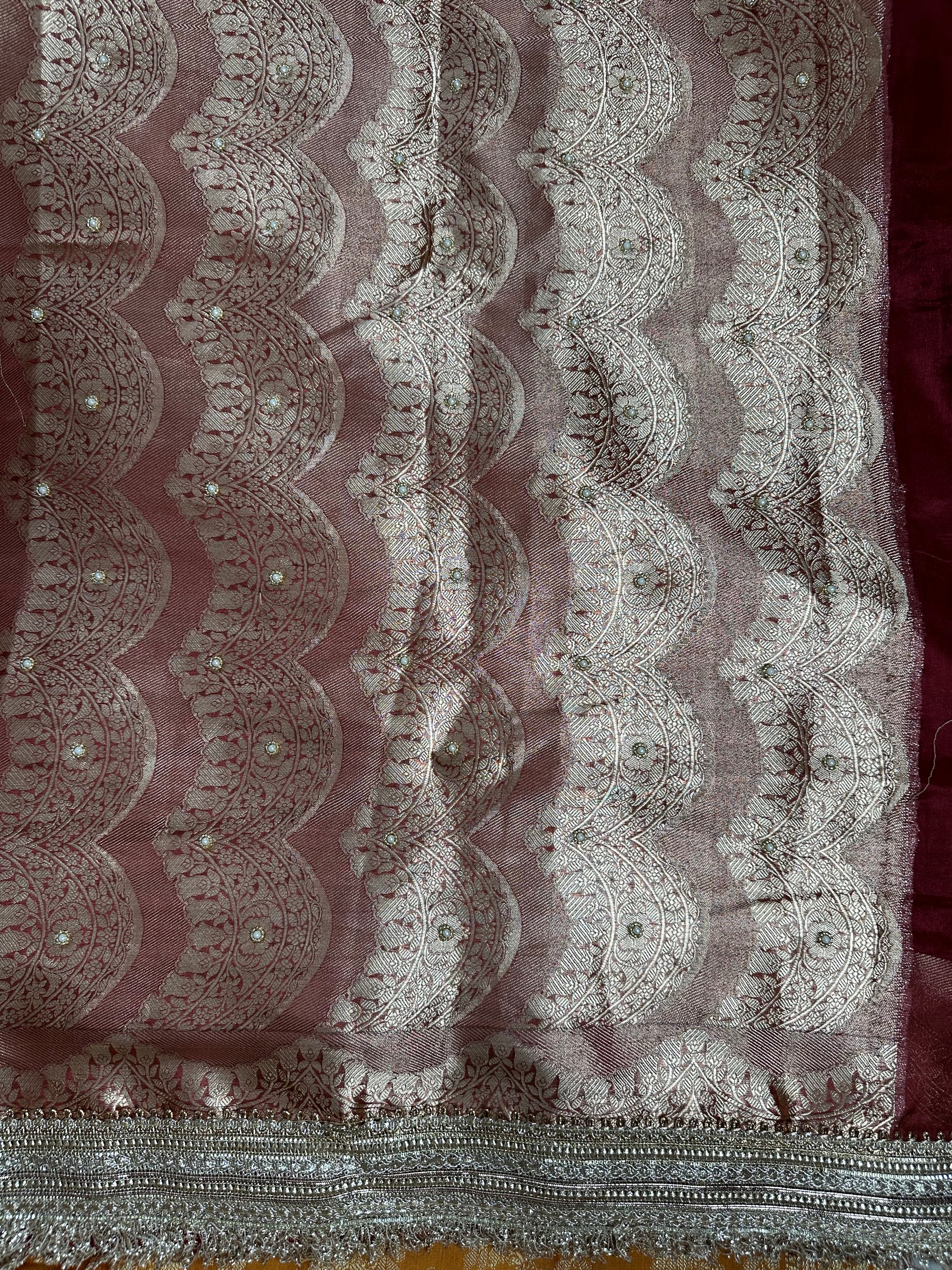 Prem Ki Kahani - Red Pure Tissue Silk Saree With Hand Embroidery