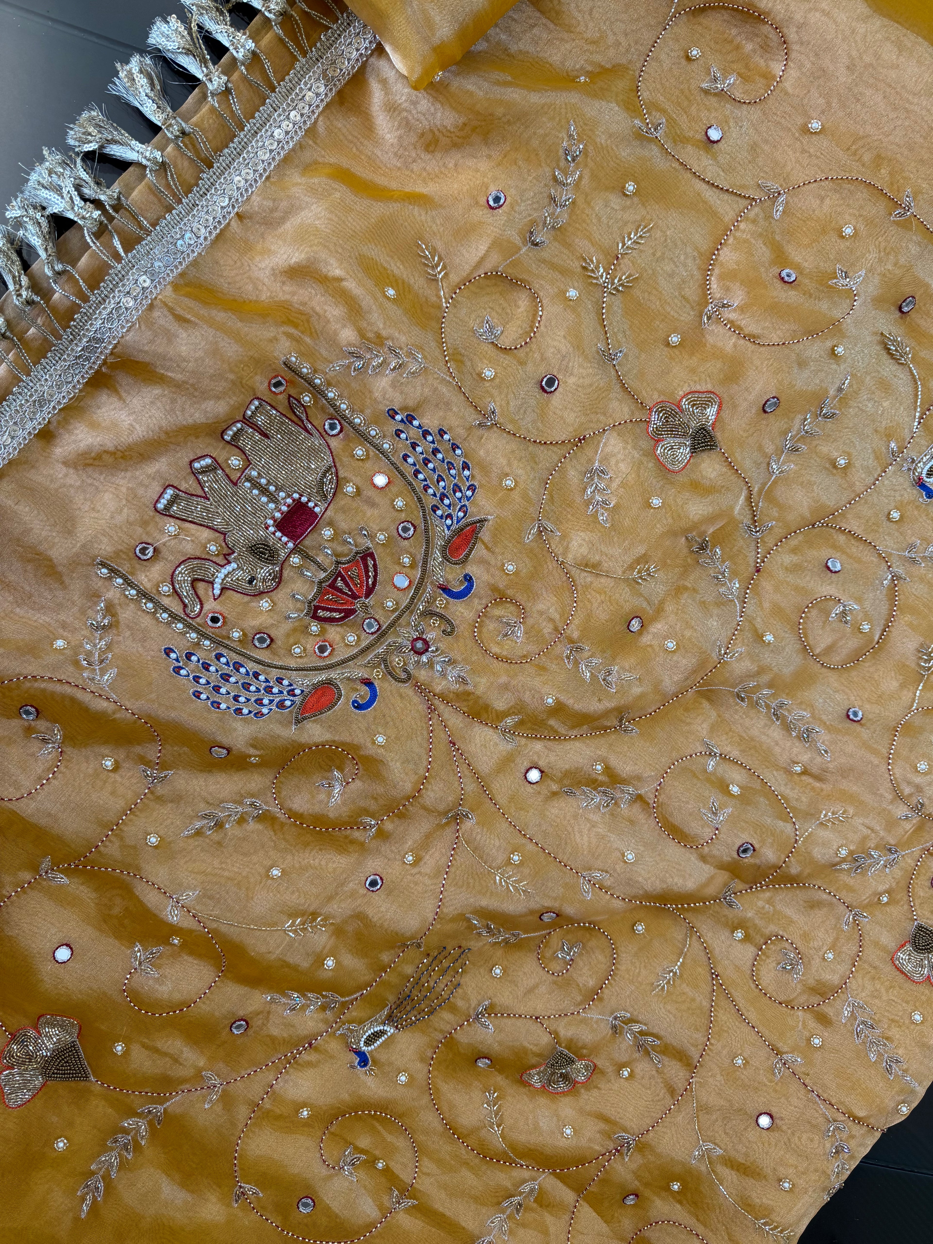 Sone ka Hathi  - Pure Tissue Silk Saree With Hand Embroidery