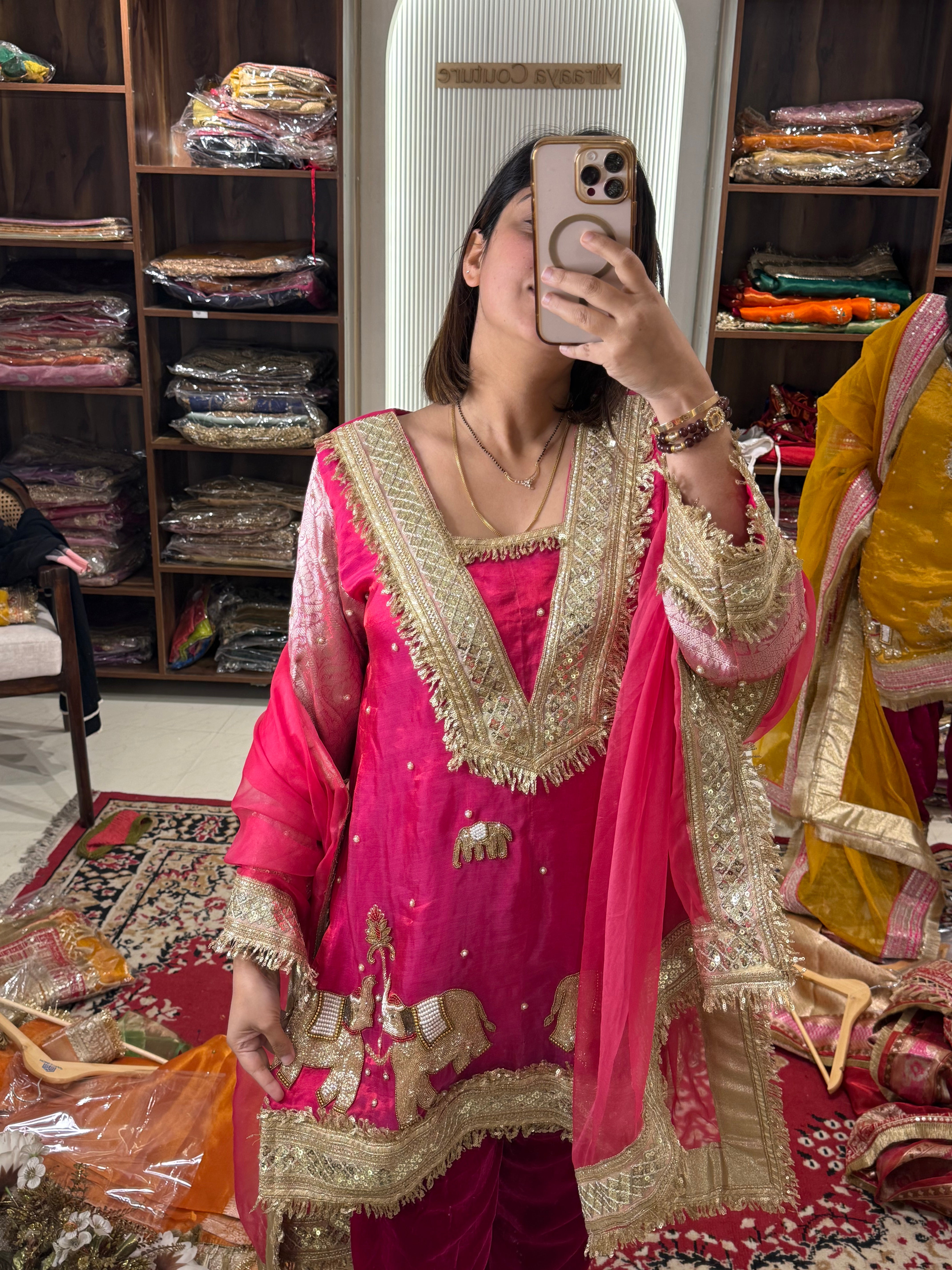 Pink Stitched Suit Set